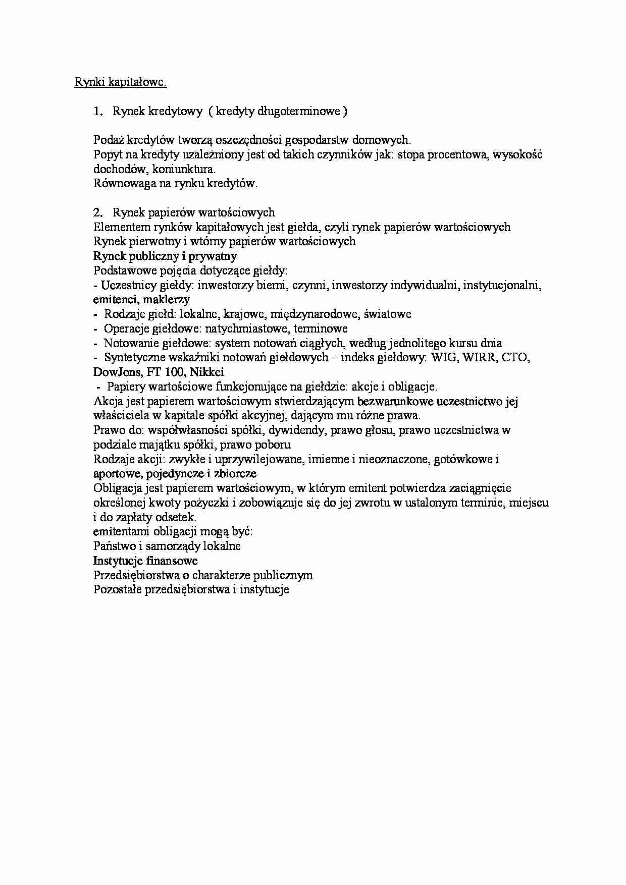 Rynki kapitałowe-opracowanie - strona 1