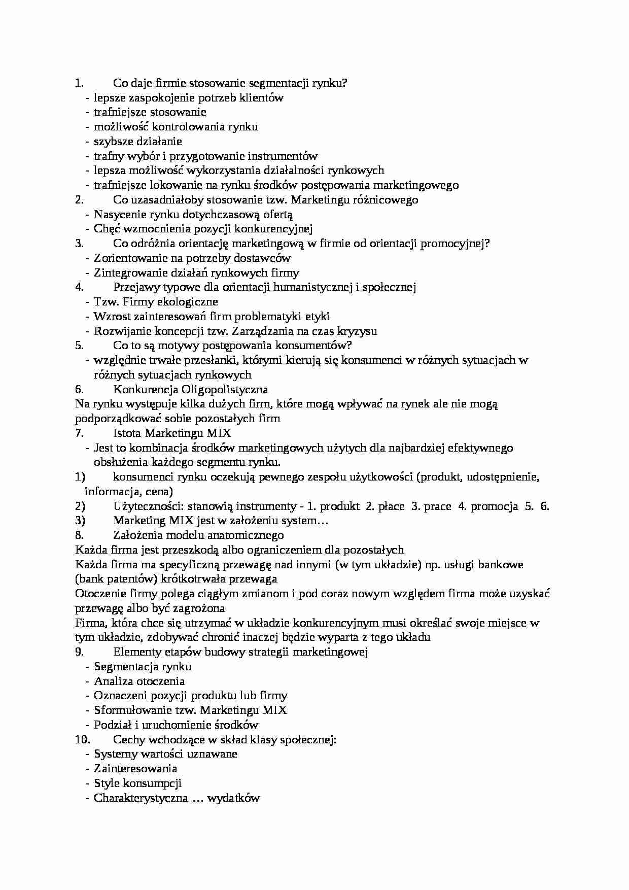 Opracowanie egzaminu  - Segmentacja rynku - strona 1