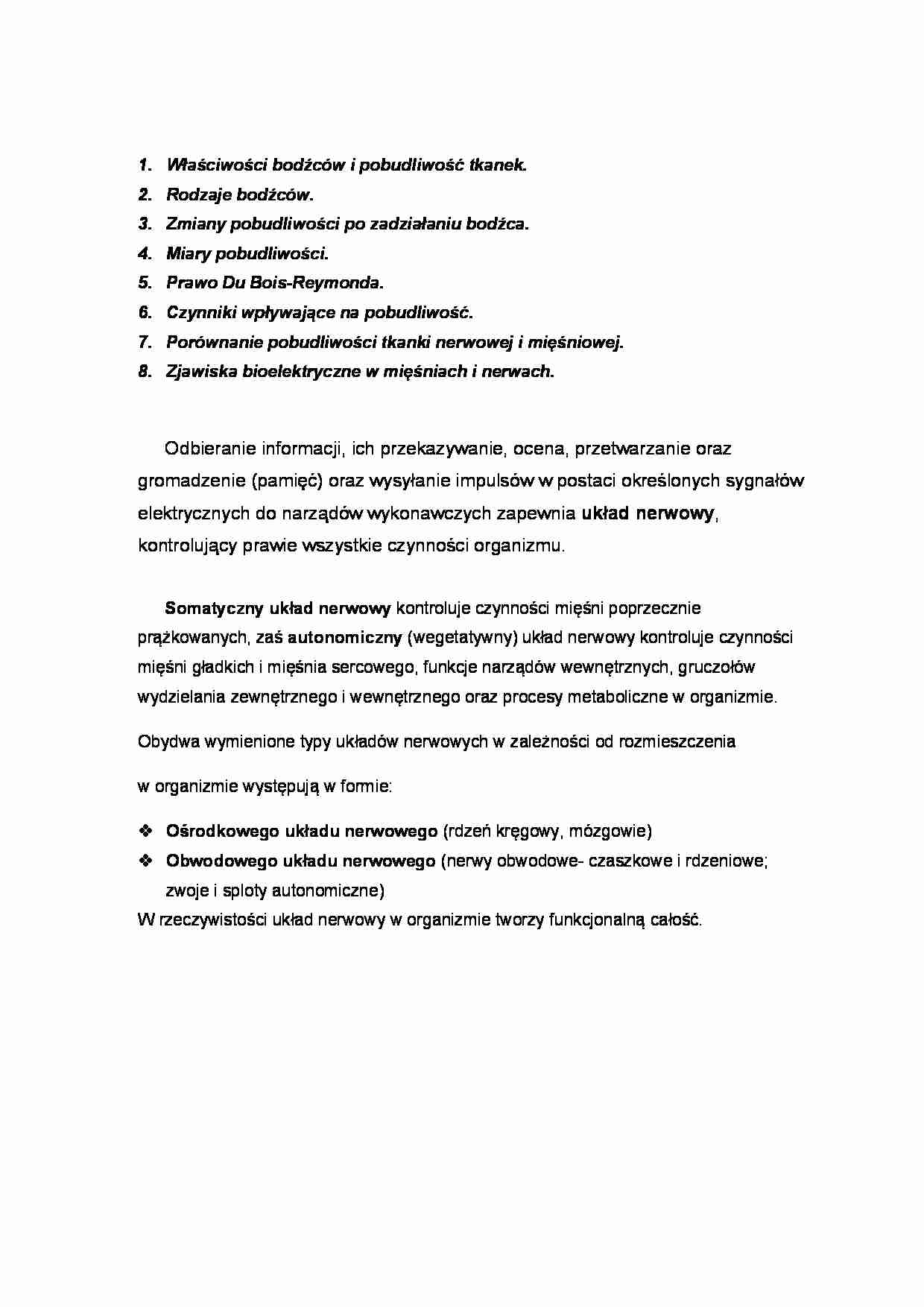 Fizjologia zwierząt - zagadnienia na egzamin - Rodzaje bodźców - strona 1