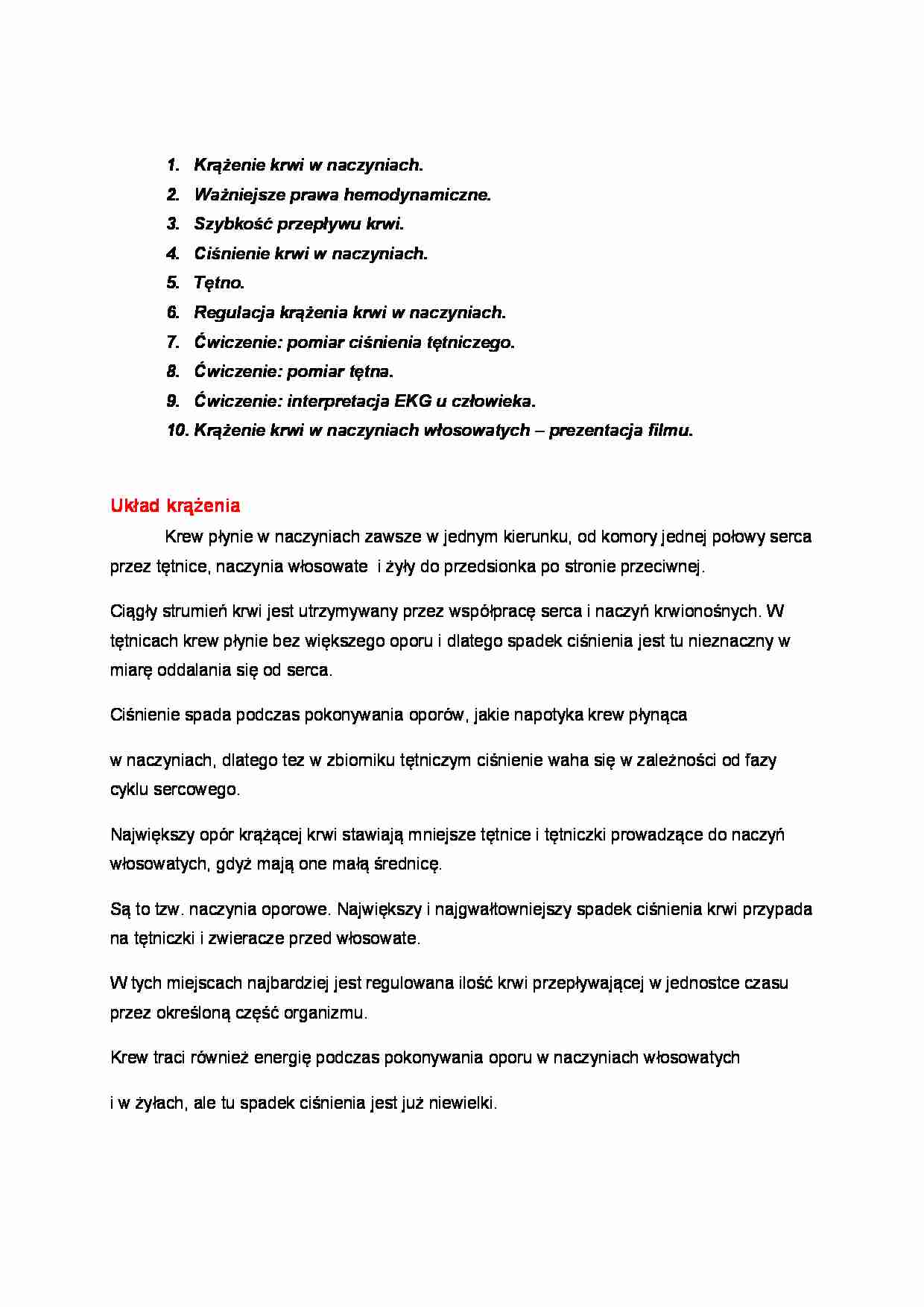 Fizjologia zwierząt - zagadnienia na egzamin - Krążenie krwi w naczyniach - strona 1