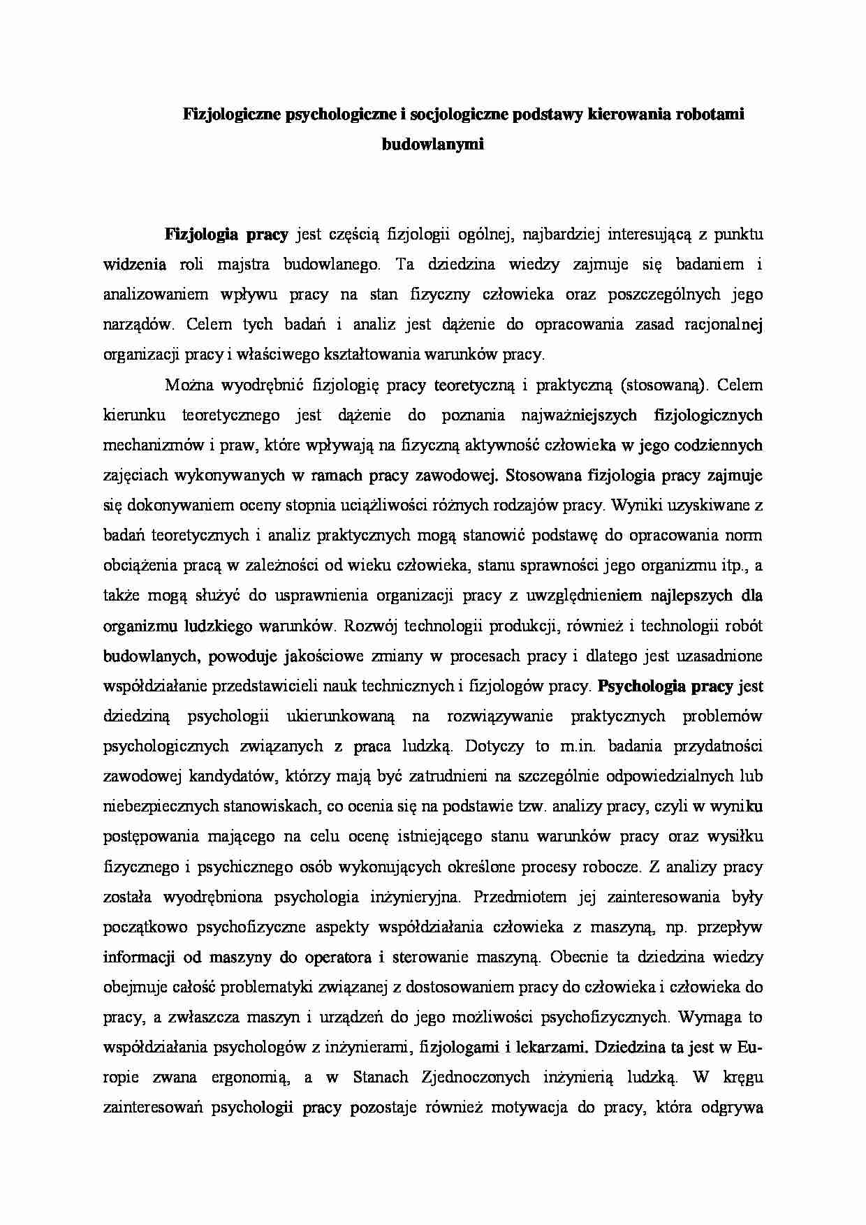Fizjologiczne psychologiczne i socjologiczne podstawy kierowania robotami budowlanymi - strona 1