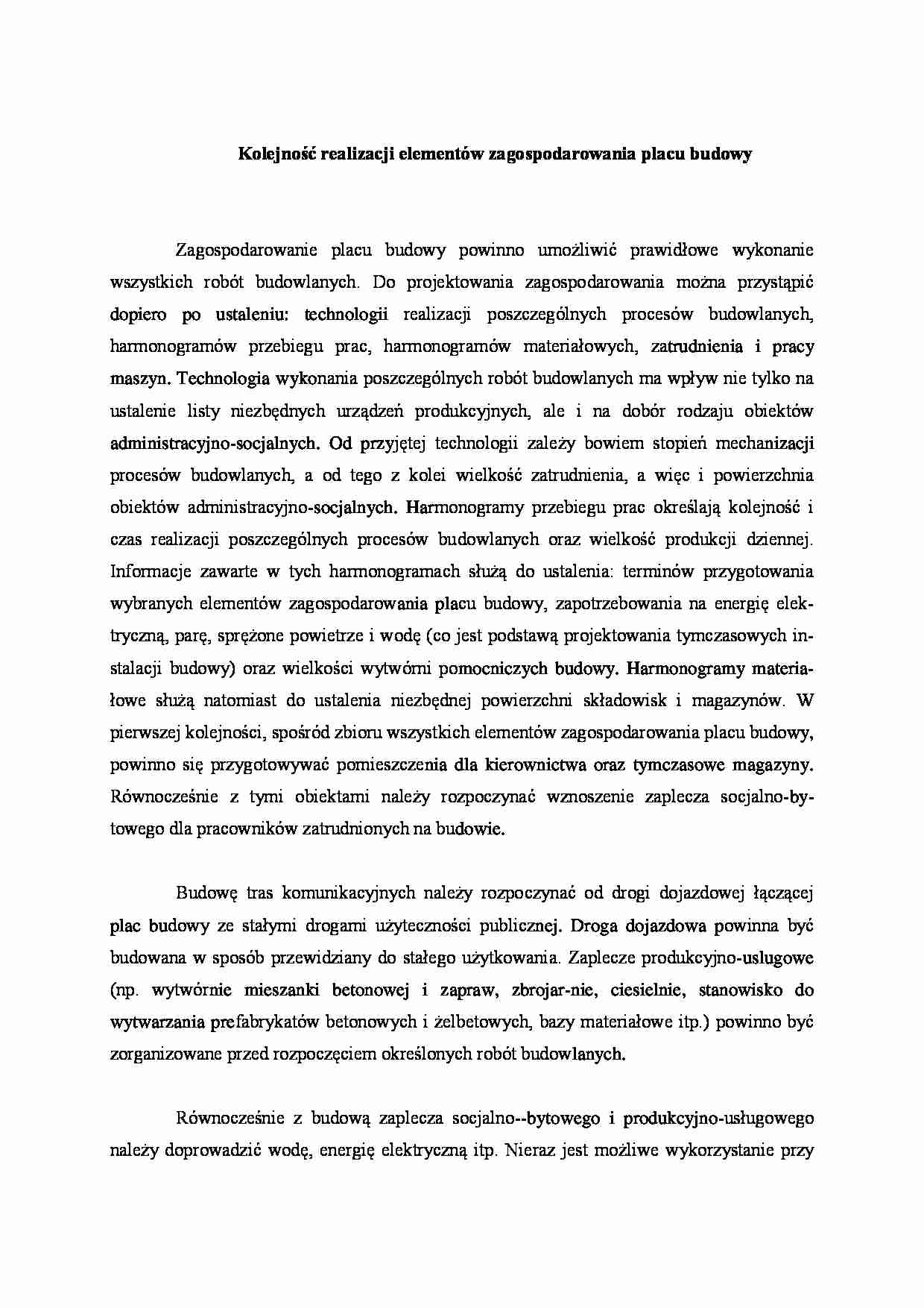 Kolejność realizacji elementów zagospodarowania placu budowy - strona 1