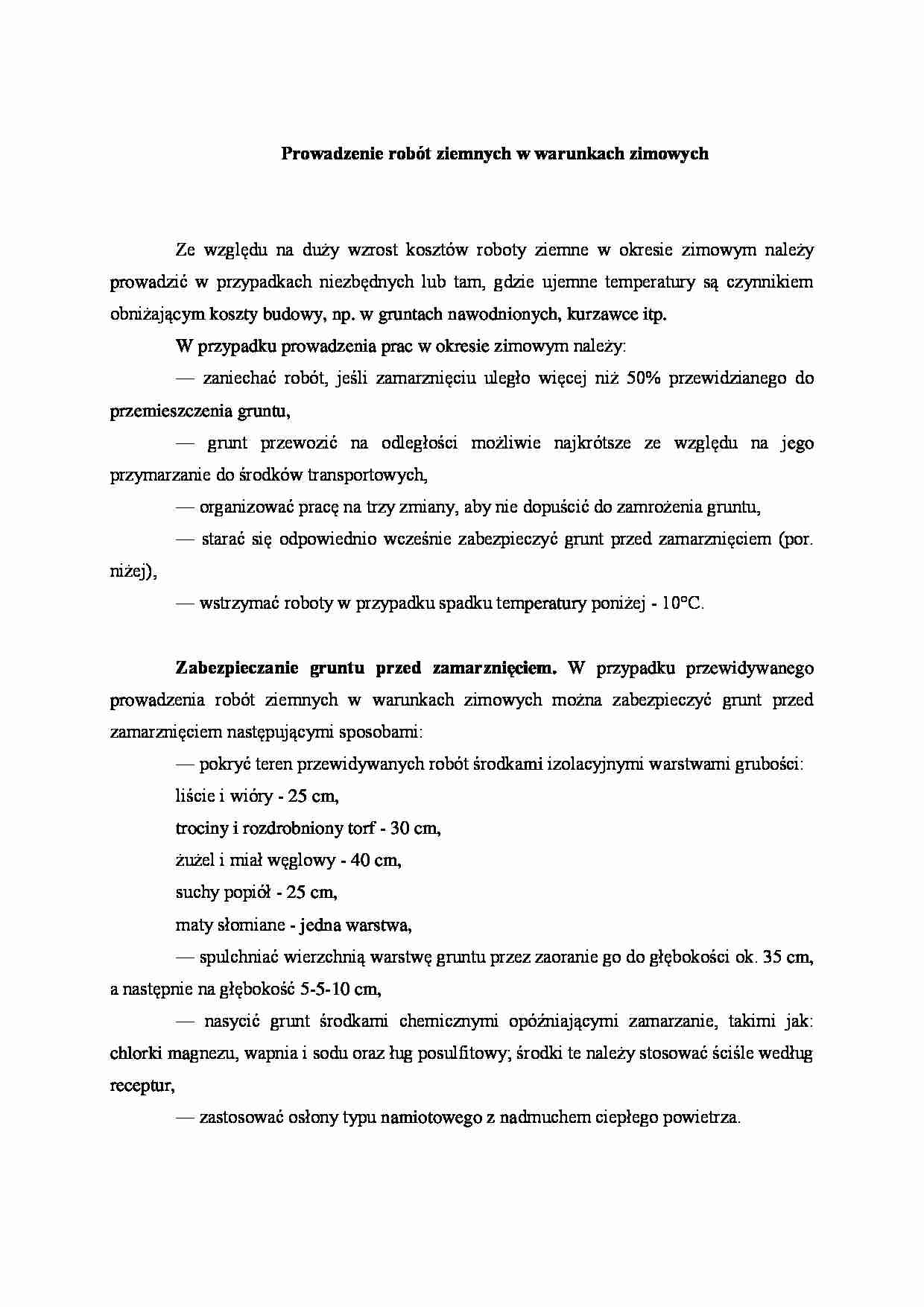 Prowadzenie robót ziemnych w warunkach zimowych - strona 1