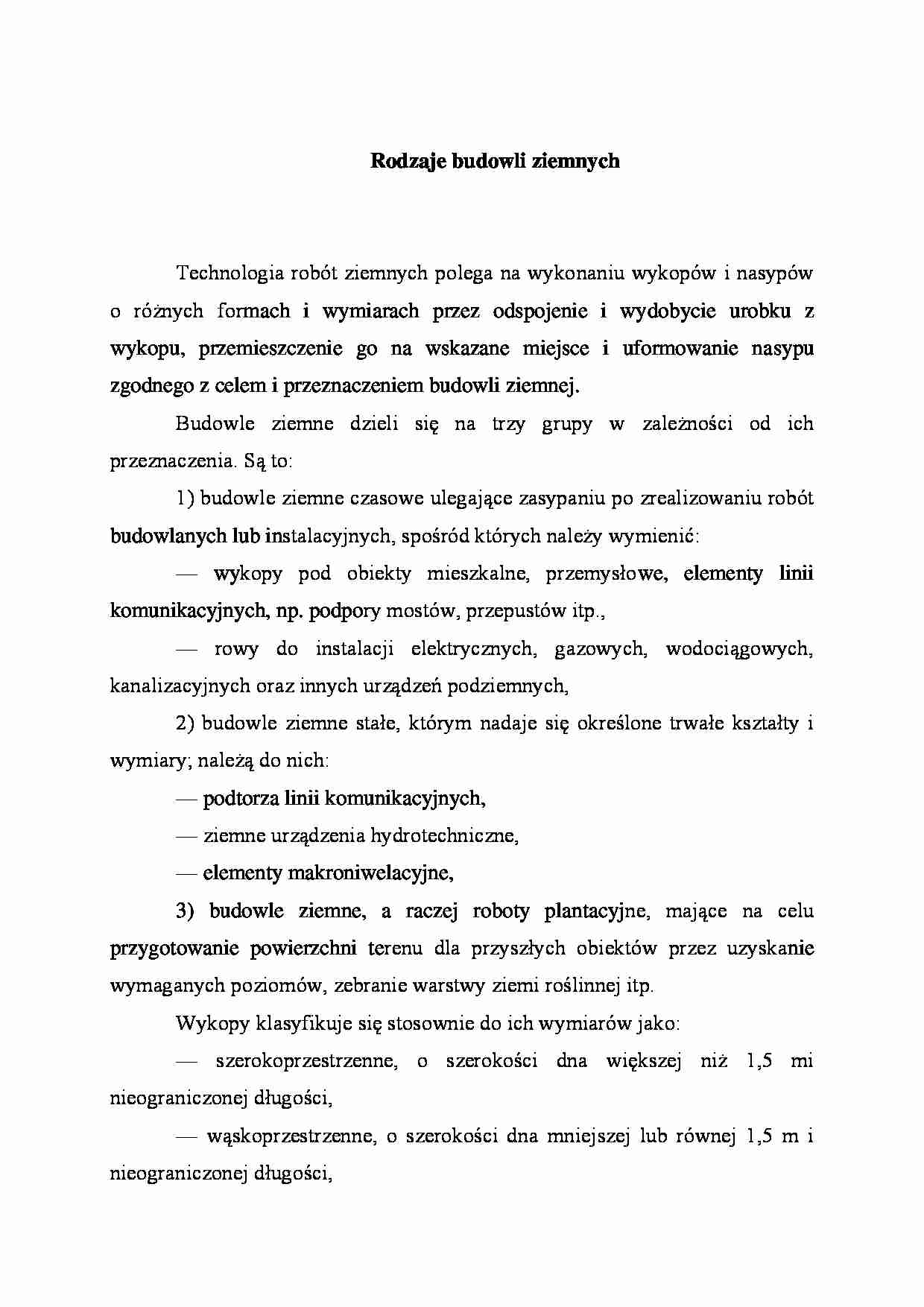 Rodzaje budowli ziemnych - strona 1