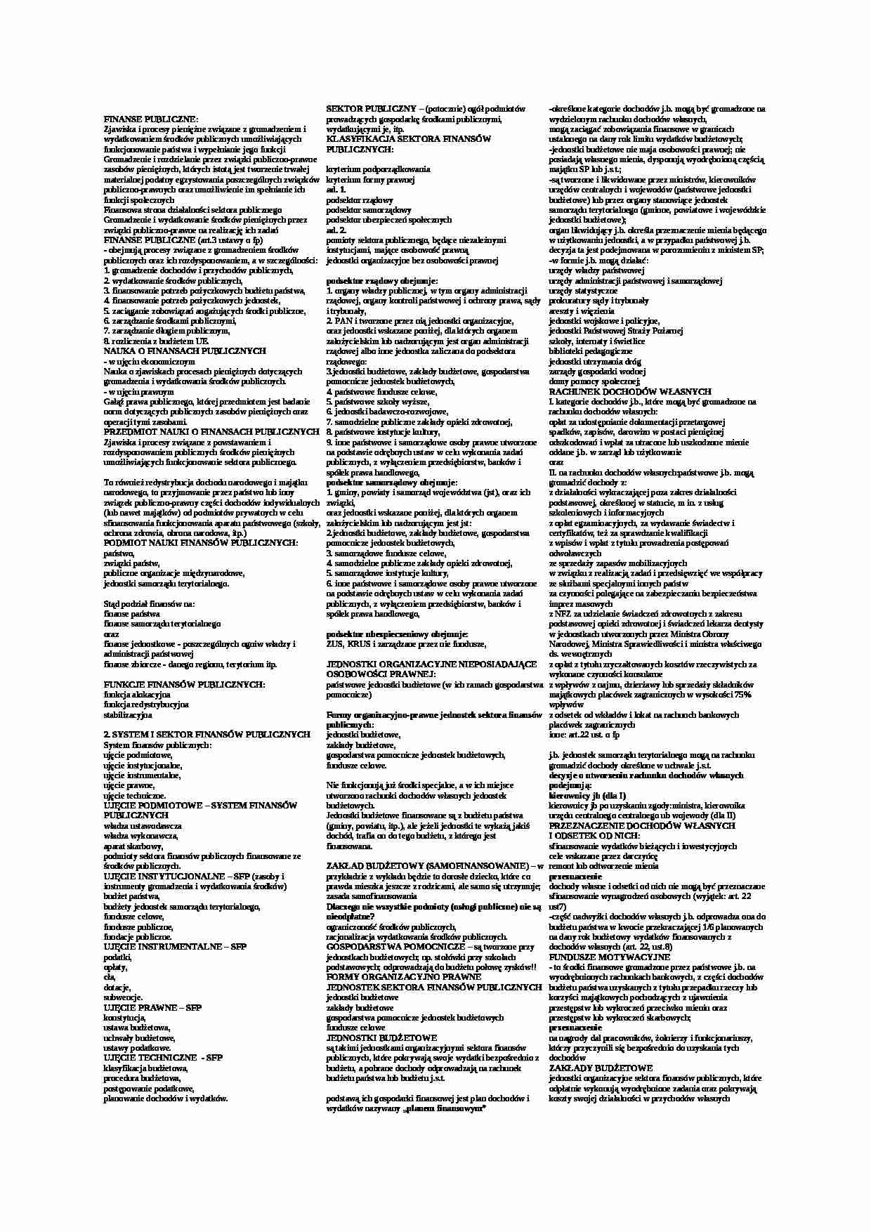 Finanse publiczne - JEDNOSTKI BUDŻETOWE - strona 1