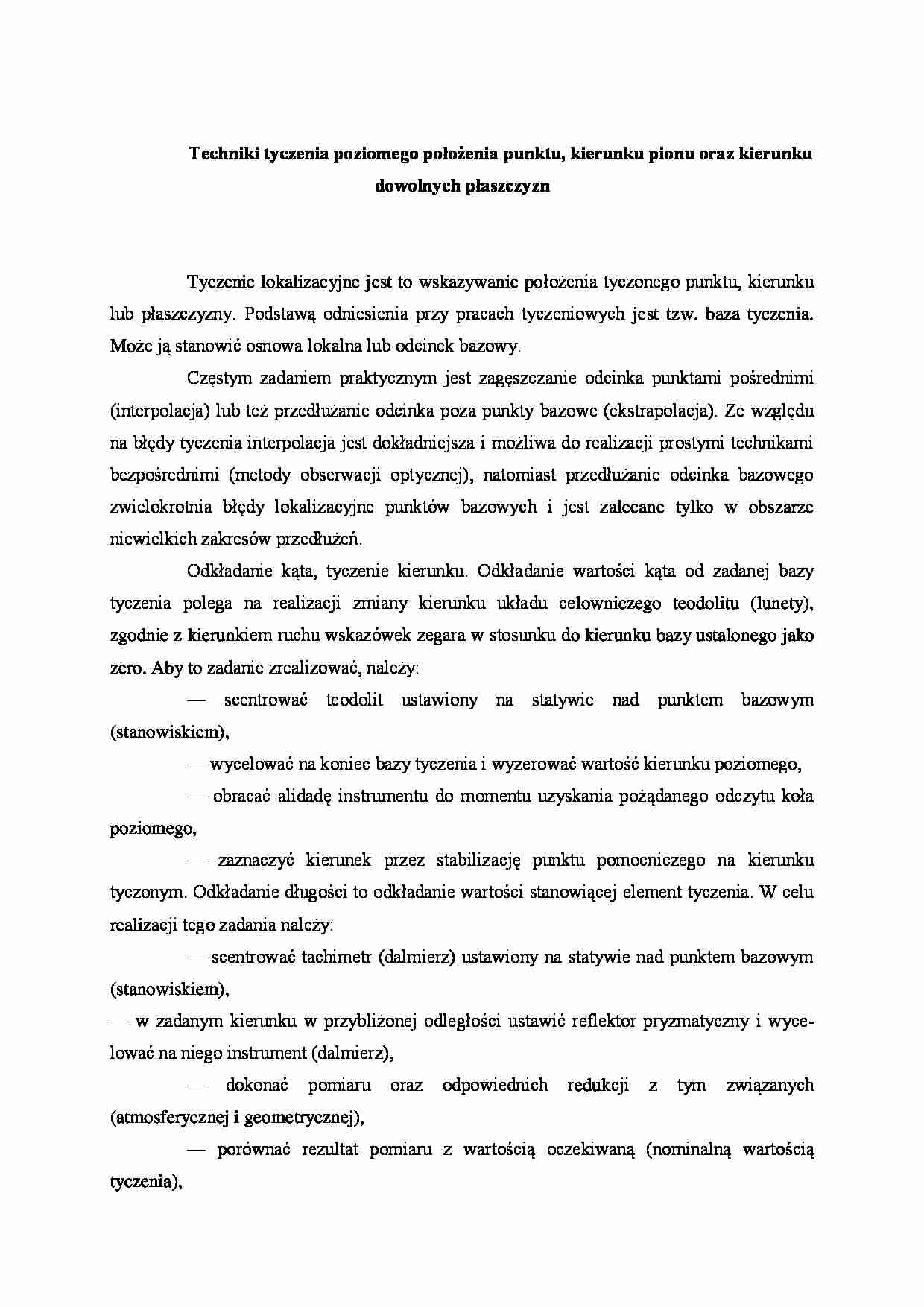 Techniki tyczenia poziomego położenia punktu - strona 1