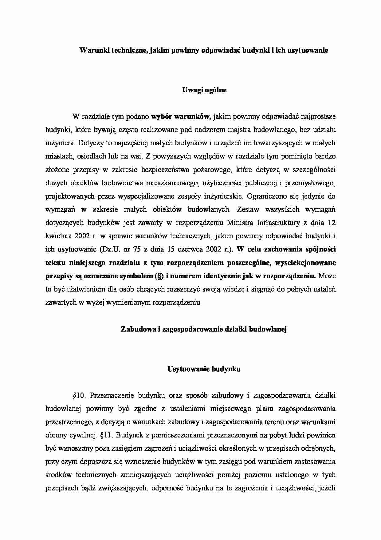 Warunki techniczne budynków i ich usytuowania - strona 1