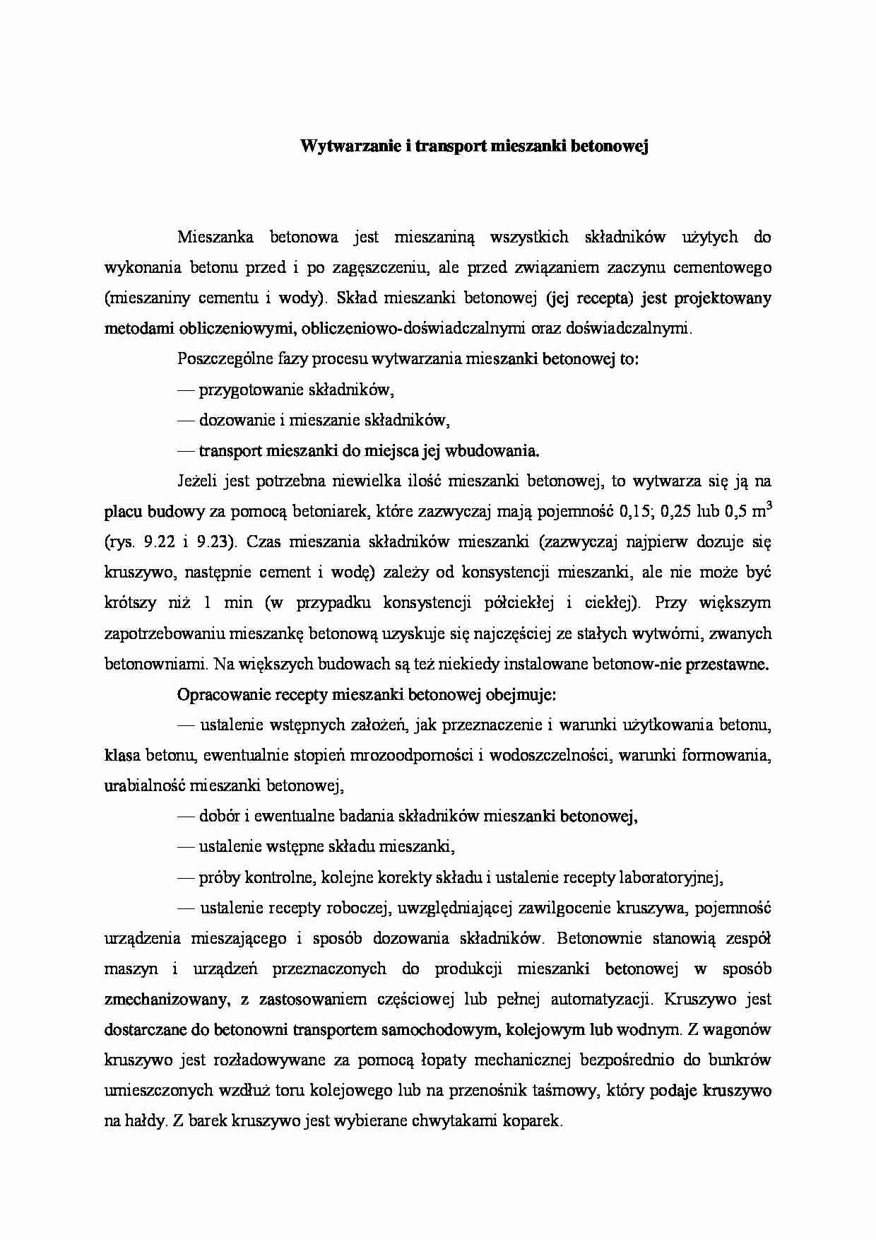 Wytwarzanie i transport mieszanki betonowej - strona 1