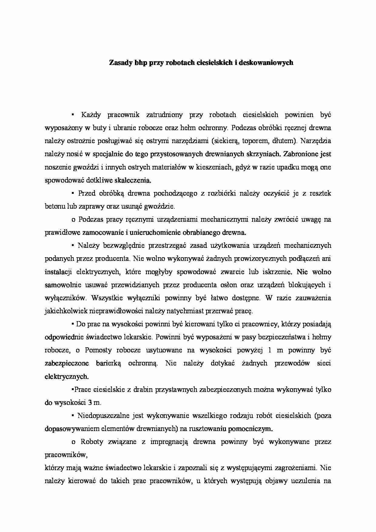 Zasady bhp przy robotach ciesielskich i deskowaniowych - strona 1