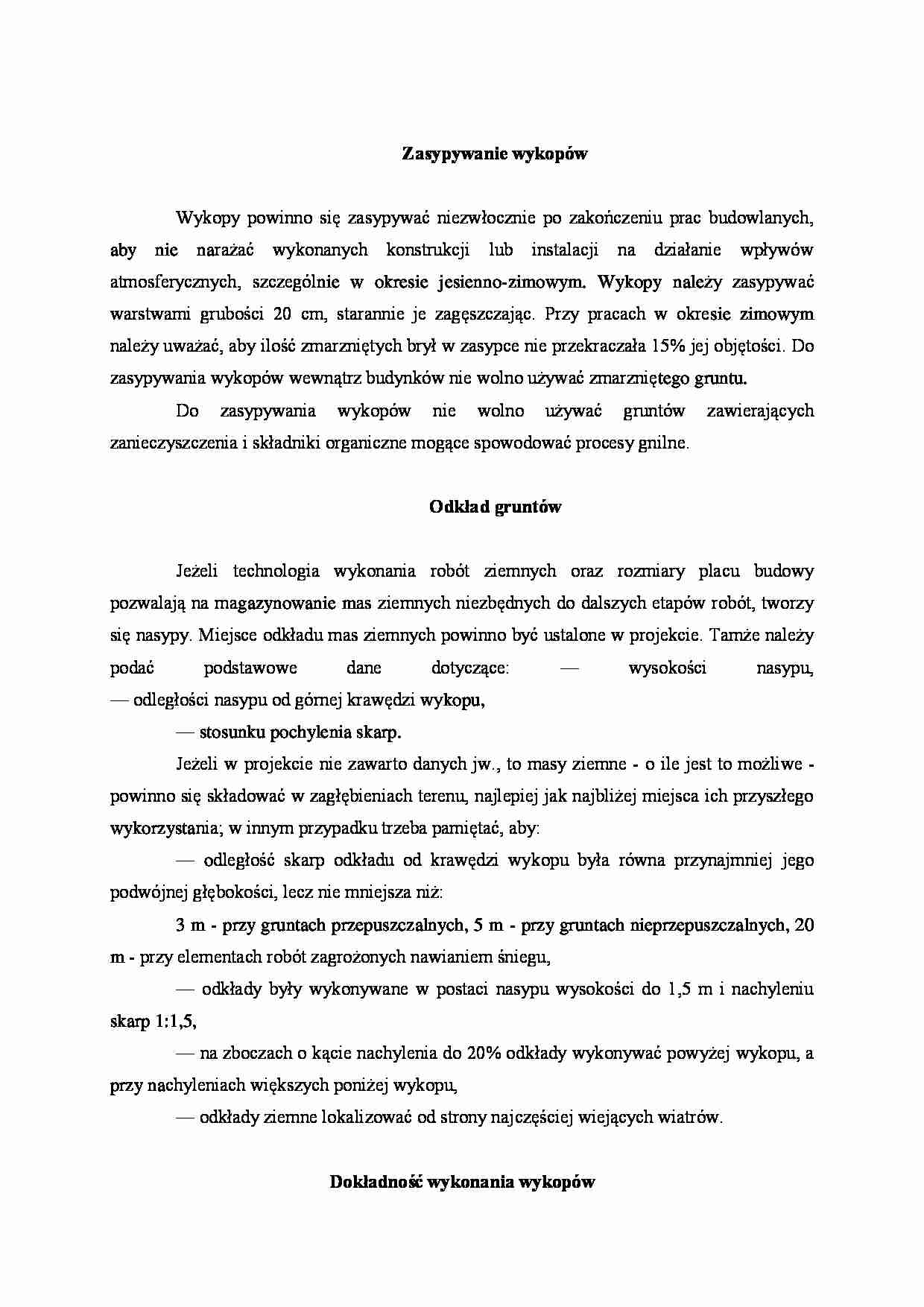 Zasypywanie wykopów. Odkład gruntów - strona 1