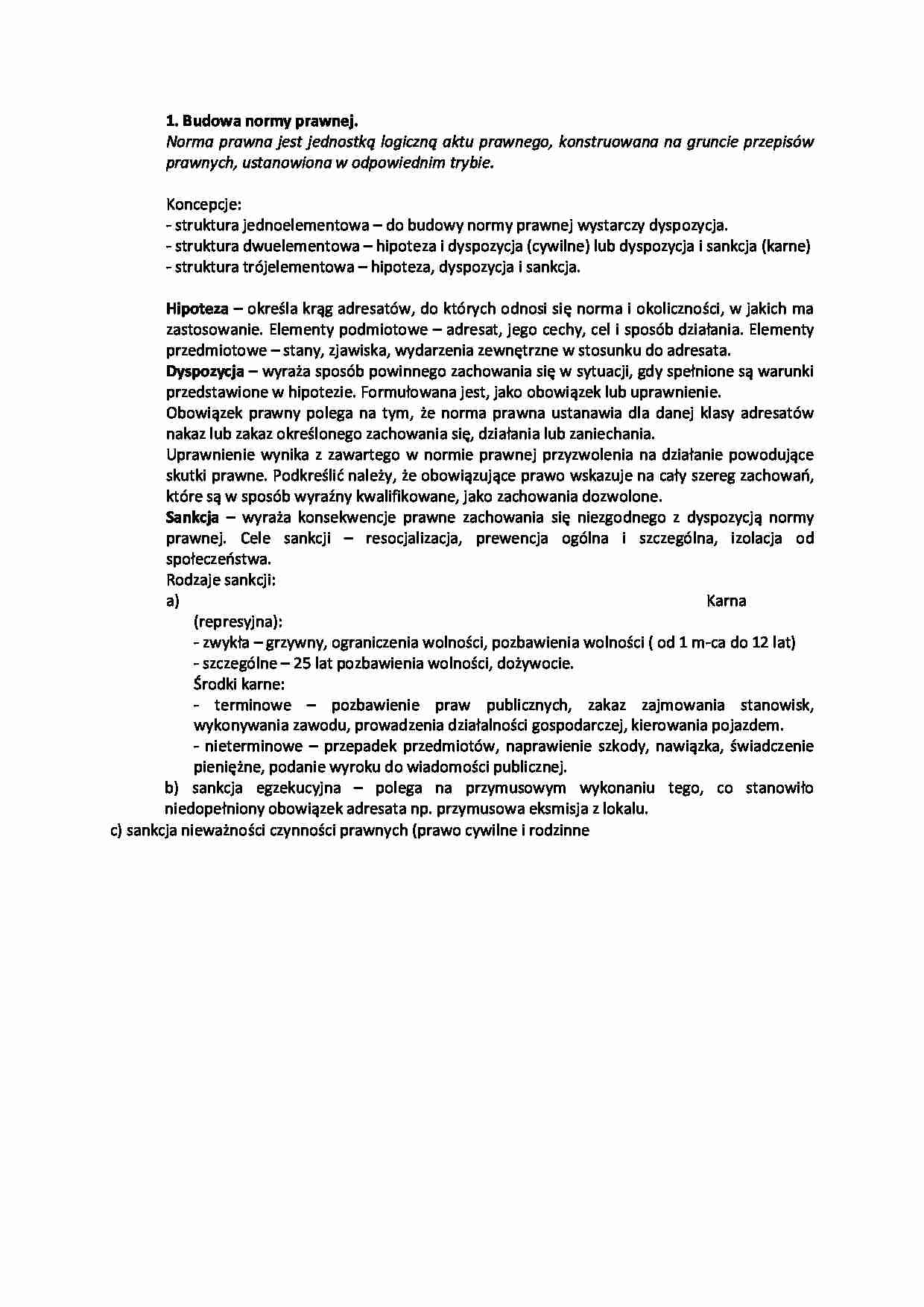 Budowa normy prawnej- koncepcje - opracowanie - strona 1