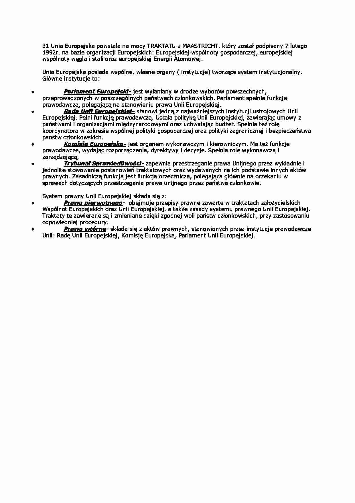 Podstawowe pojęcia w prawie Unii Europejskiej-opracowanie - strona 1