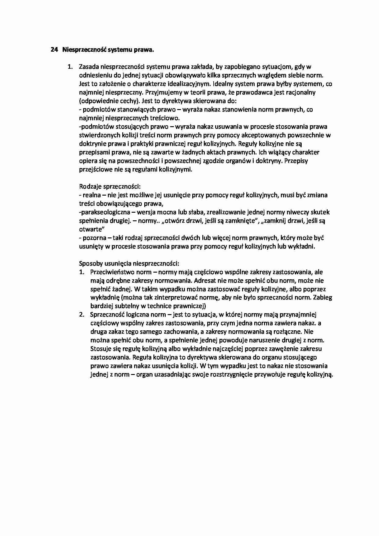 Niesprzeczność sytsemu prawa-opracowanie - strona 1