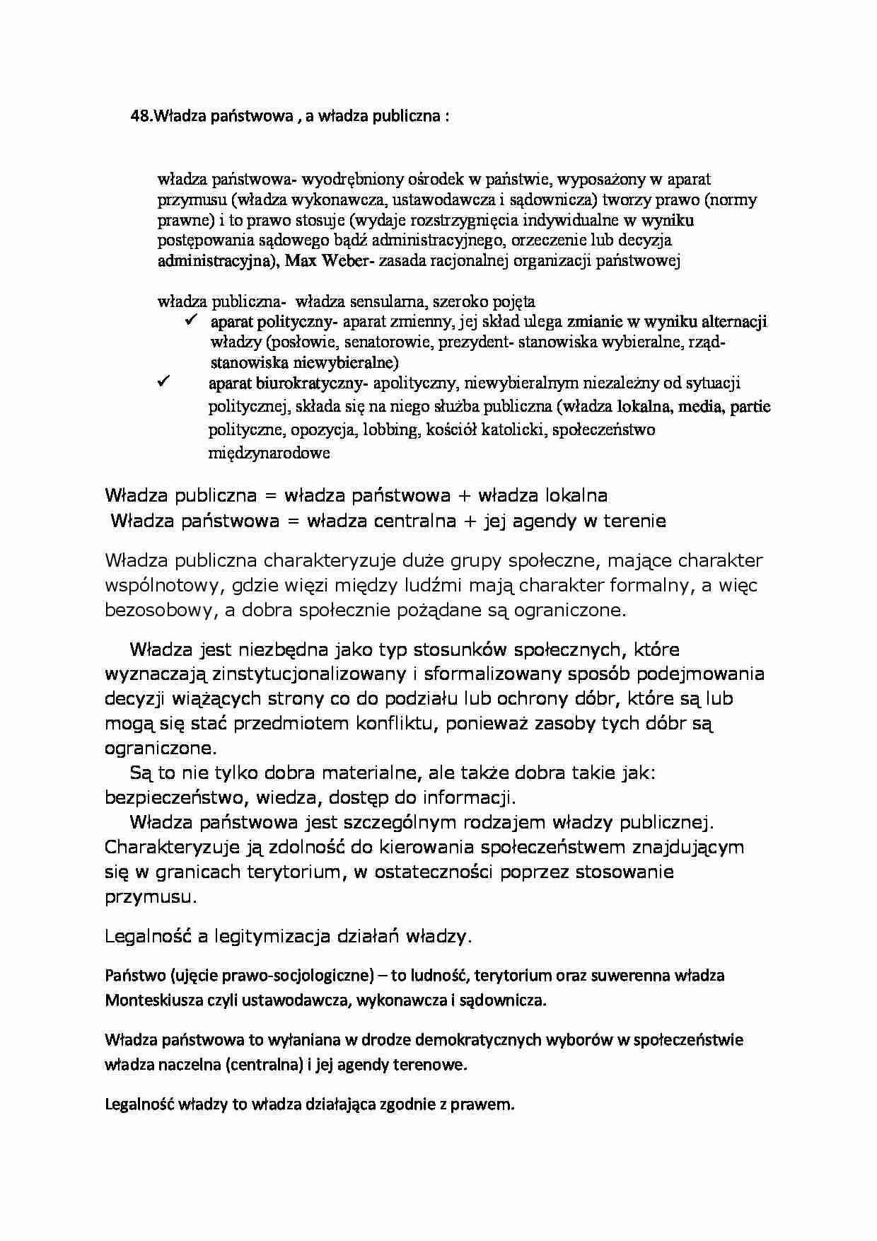 Władza państwowa a władza publiczna-opracowanie - strona 1