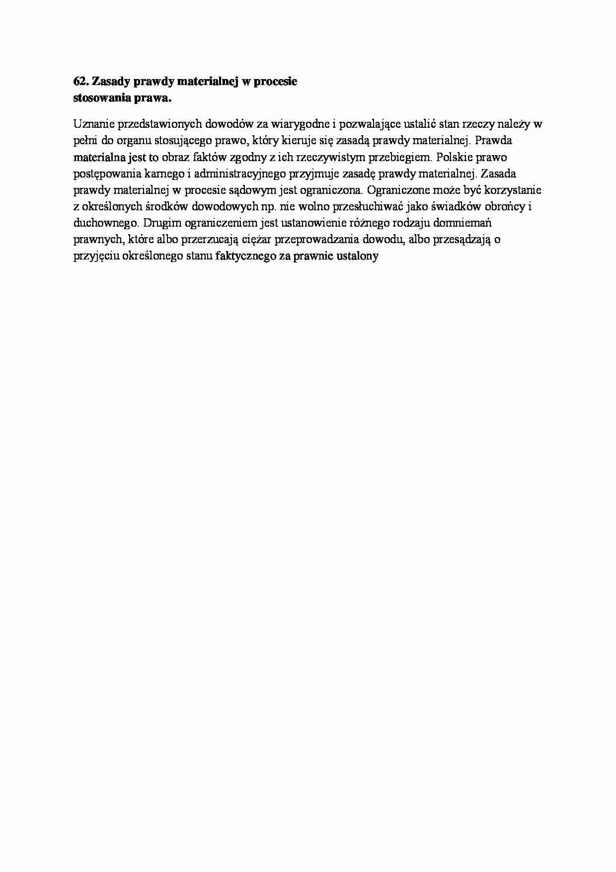 Zasady prawdy materialnej w procesie stosowania prawa-opracowanie - strona 1