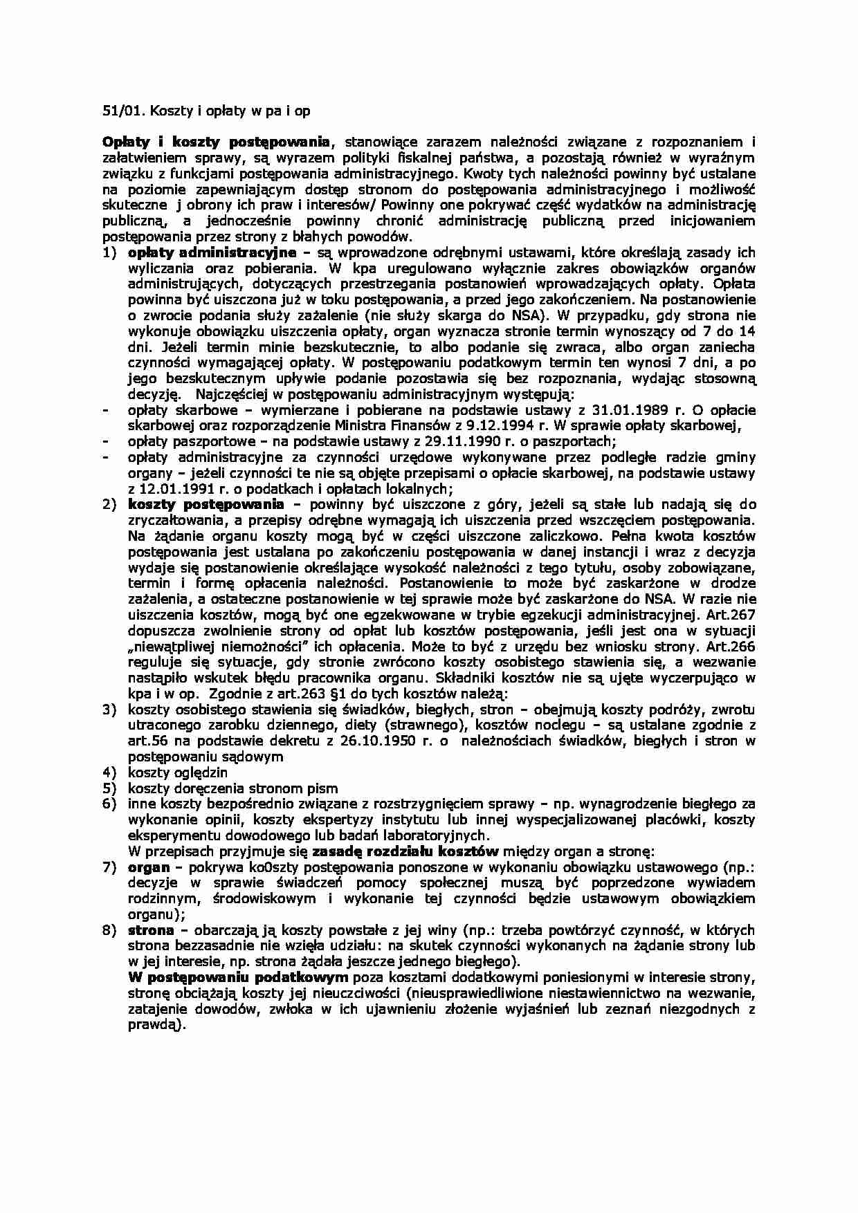 Koszty i opłaty w prawie administarcyjnym-opracowanie - strona 1