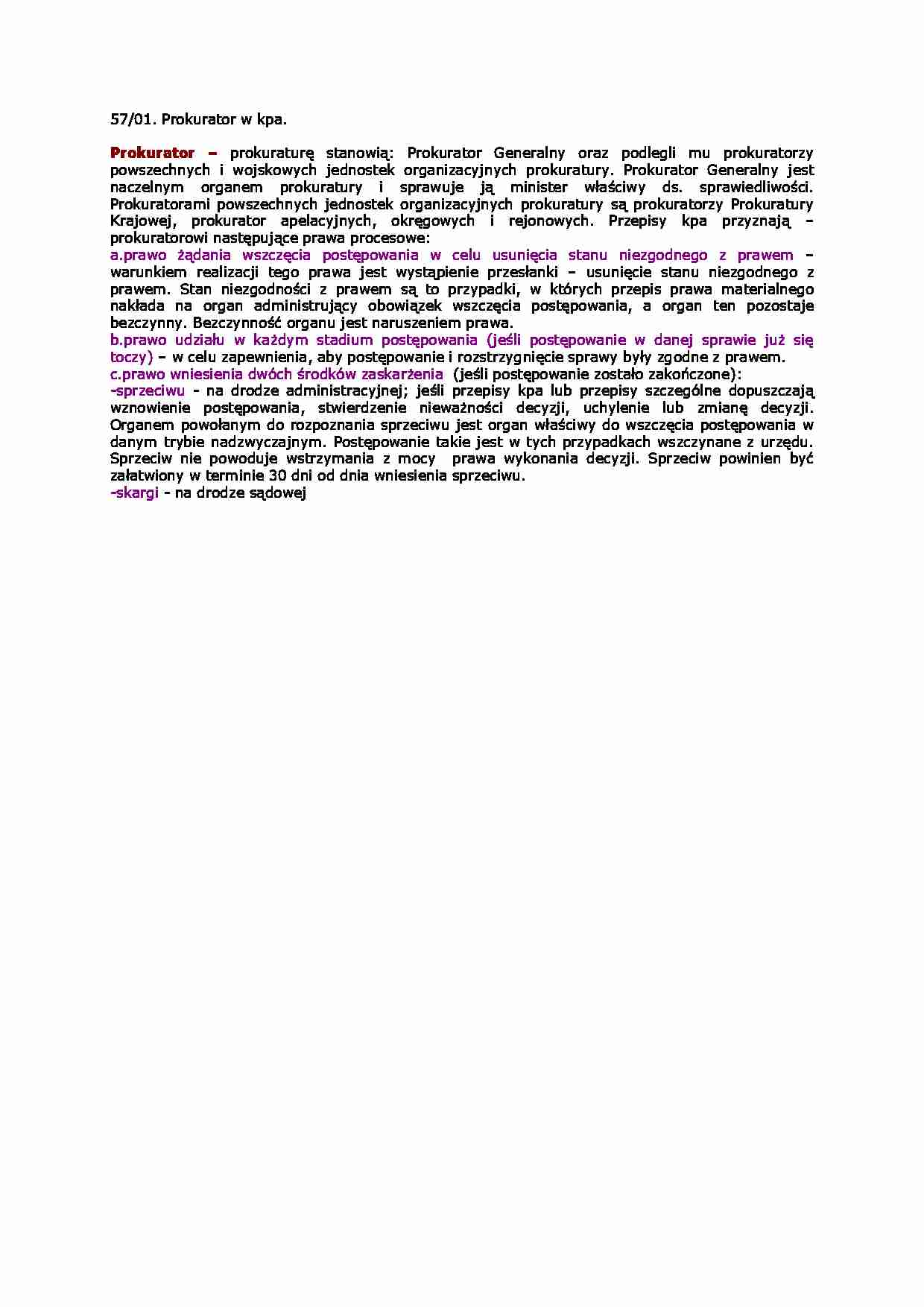 Prokurator w kodeksie postępowania administracyjnego-opracowanie - strona 1