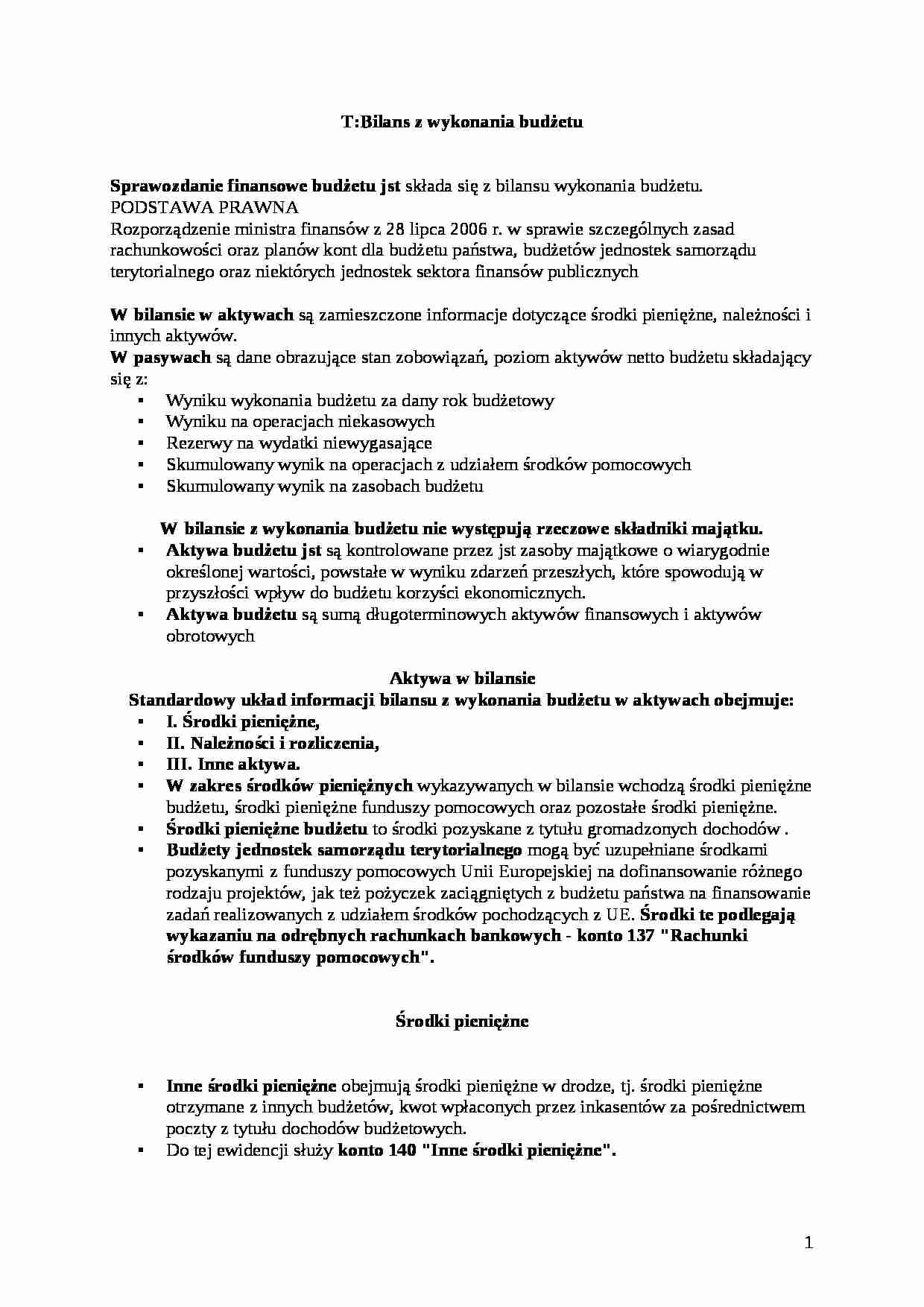 bilans z wykonania budżetu- rachunkowość budżetowa - strona 1