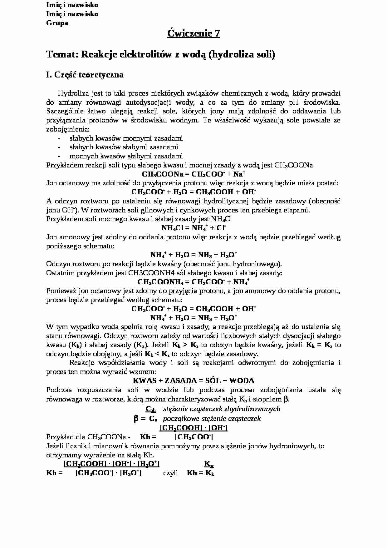 Hydroliza soli - strona 1