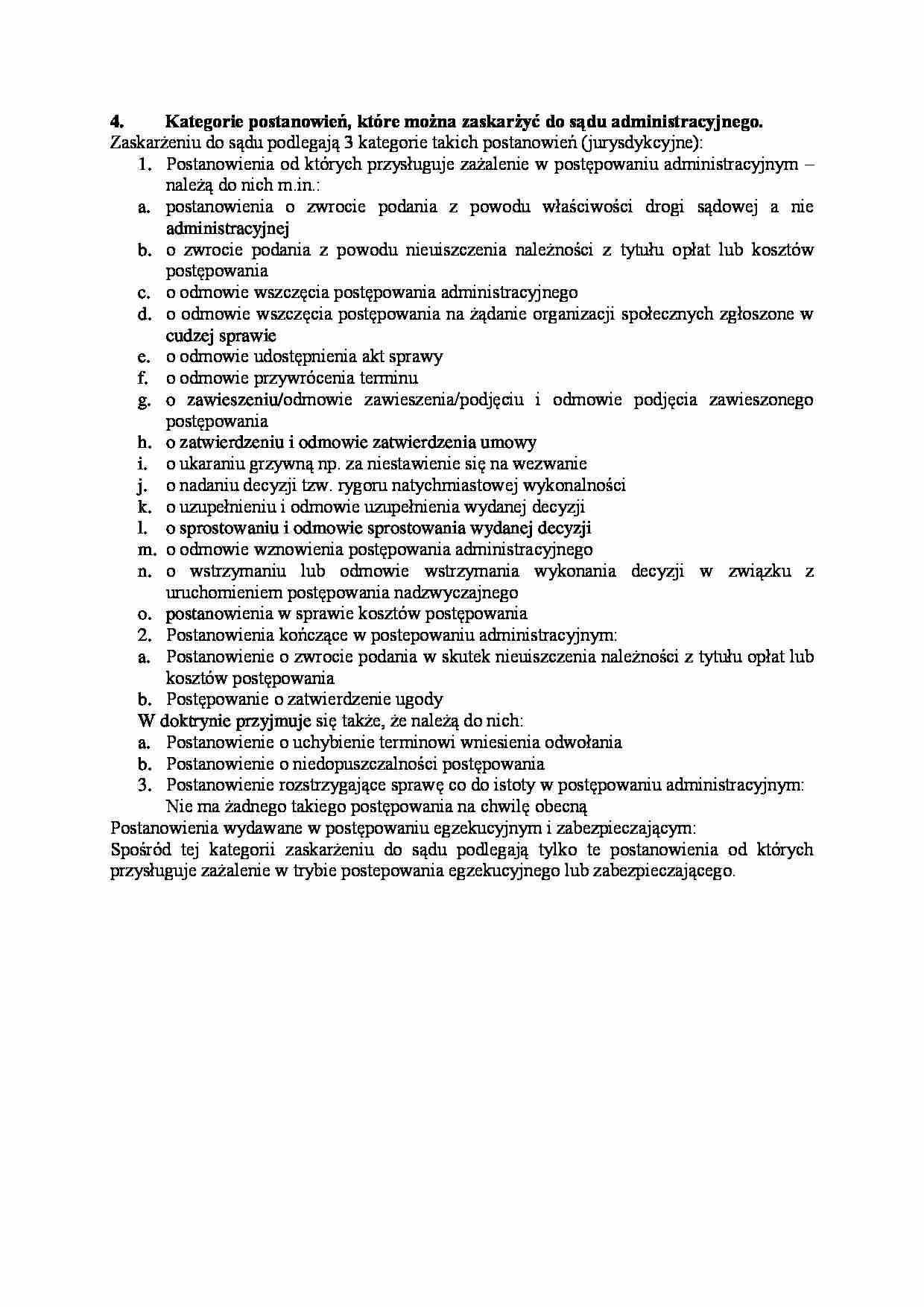 Kategorie postanowień, które można zaskarżyć do sądu administracyjnego-opracowanie - strona 1