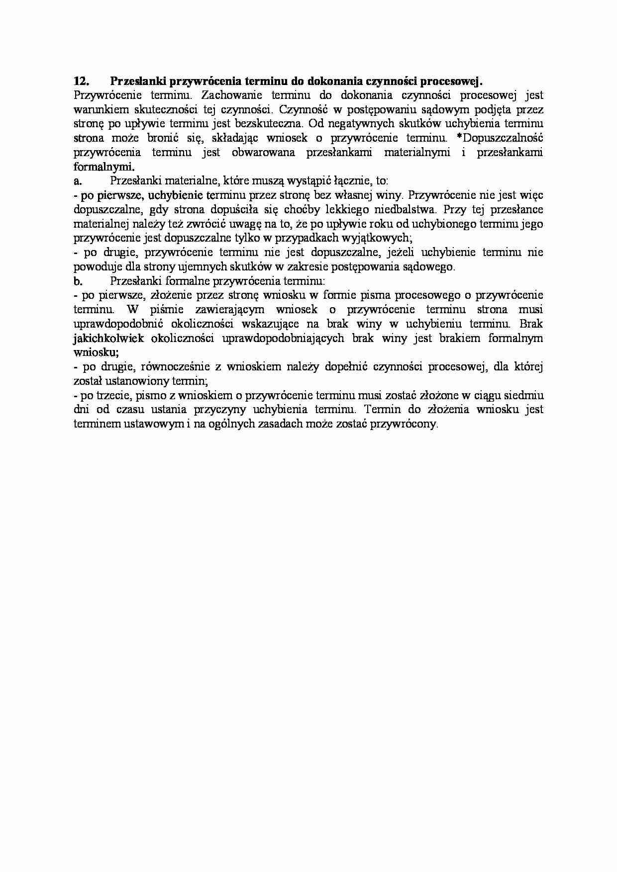Przesłanki przywrócenia terminu do dokonania czynności procesowej-opracowanie - strona 1