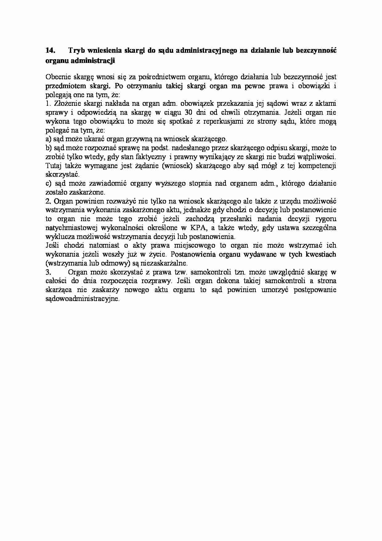 Wniesienie skargi do sądu administracyjnego na działanie lub bezczynność organu administracji-opracowanie - strona 1