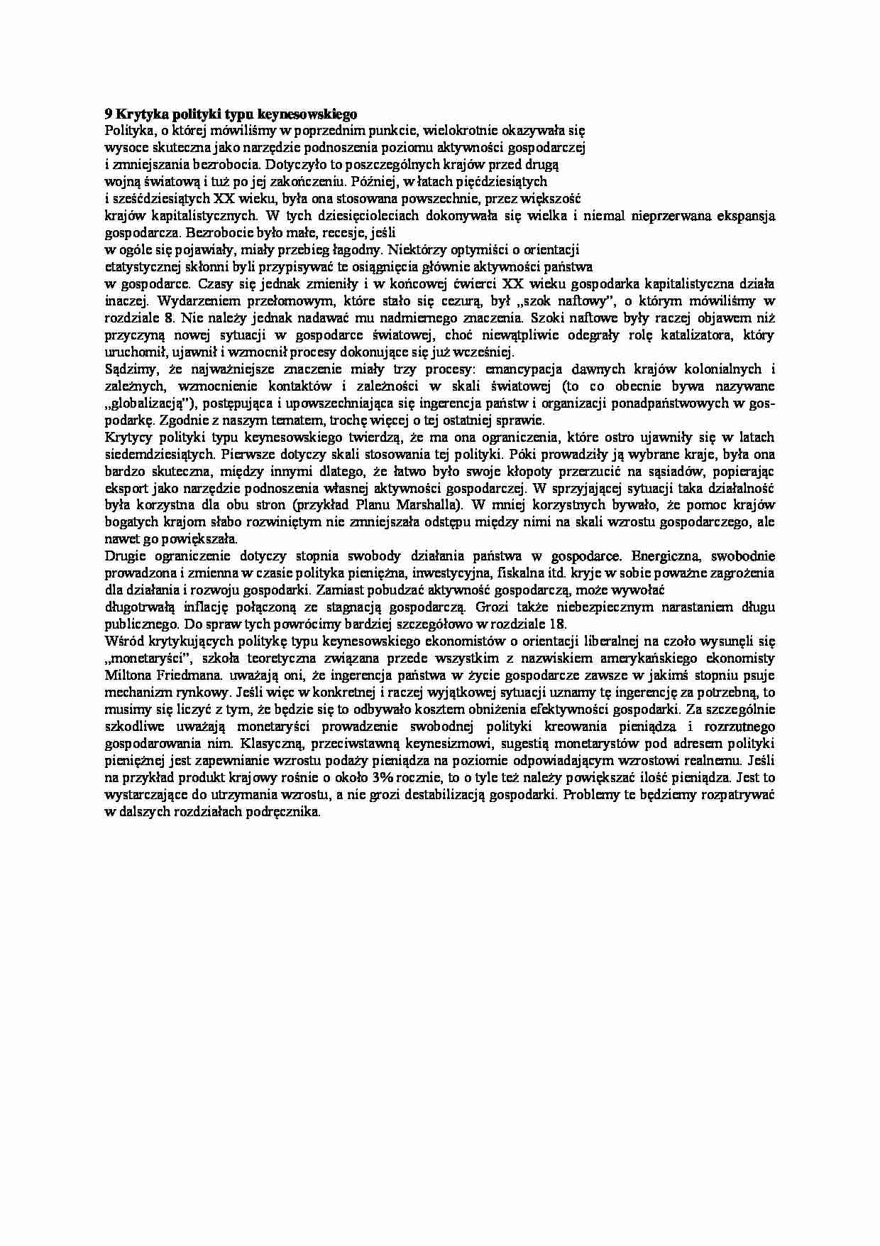Krytyka polityki typu keynesowskiego-opracowanie - strona 1