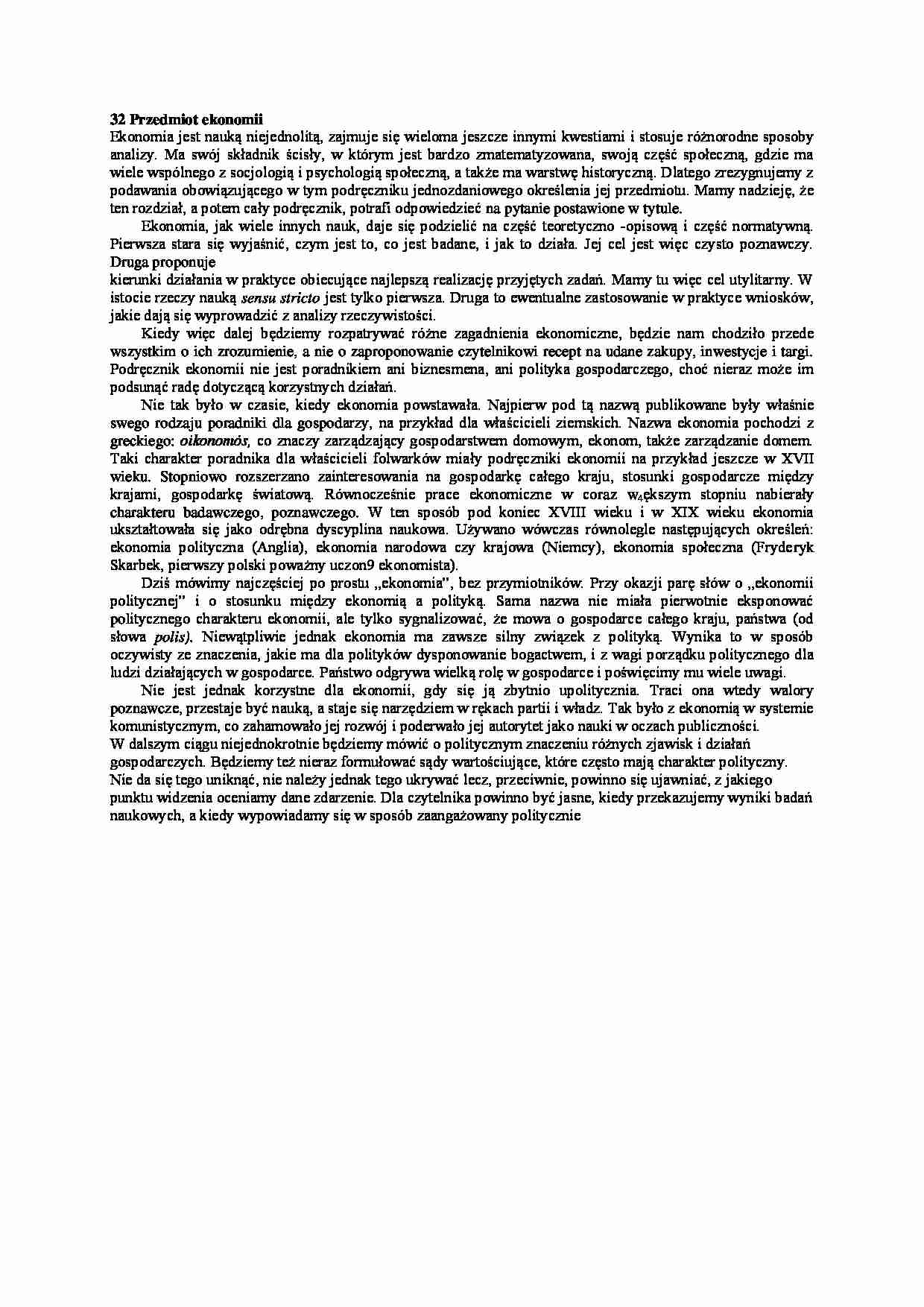 Przedmiot badań ekonomii-opracowanie - strona 1