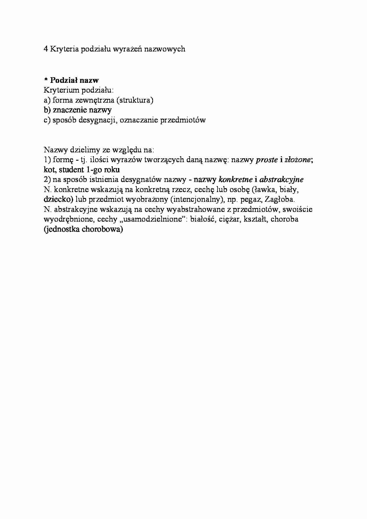 Kryteria podziału wyrażeń nazwowych-opracowanie - strona 1