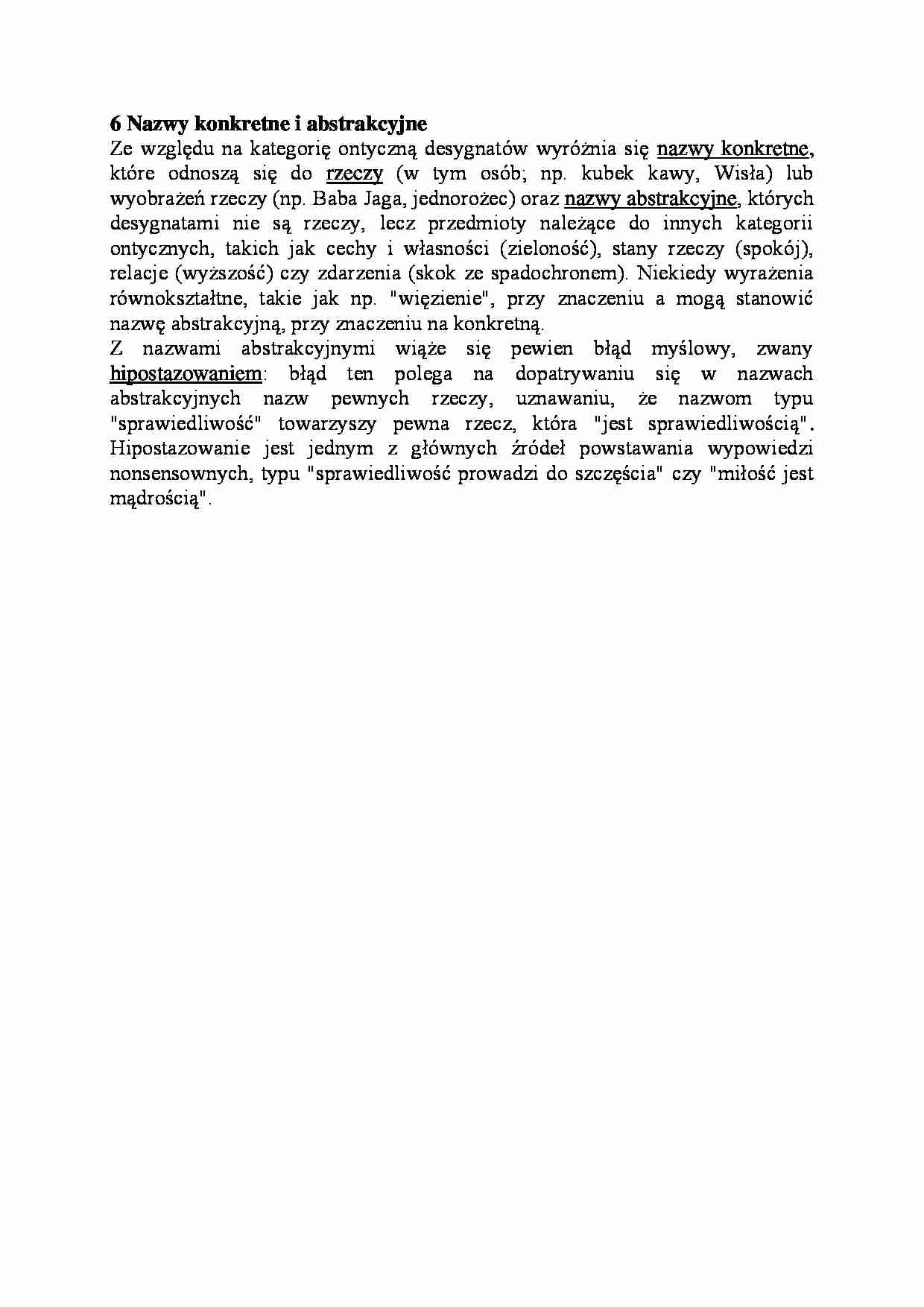 Nazwy konkretne i abstrakcyjne-opracowanie - strona 1