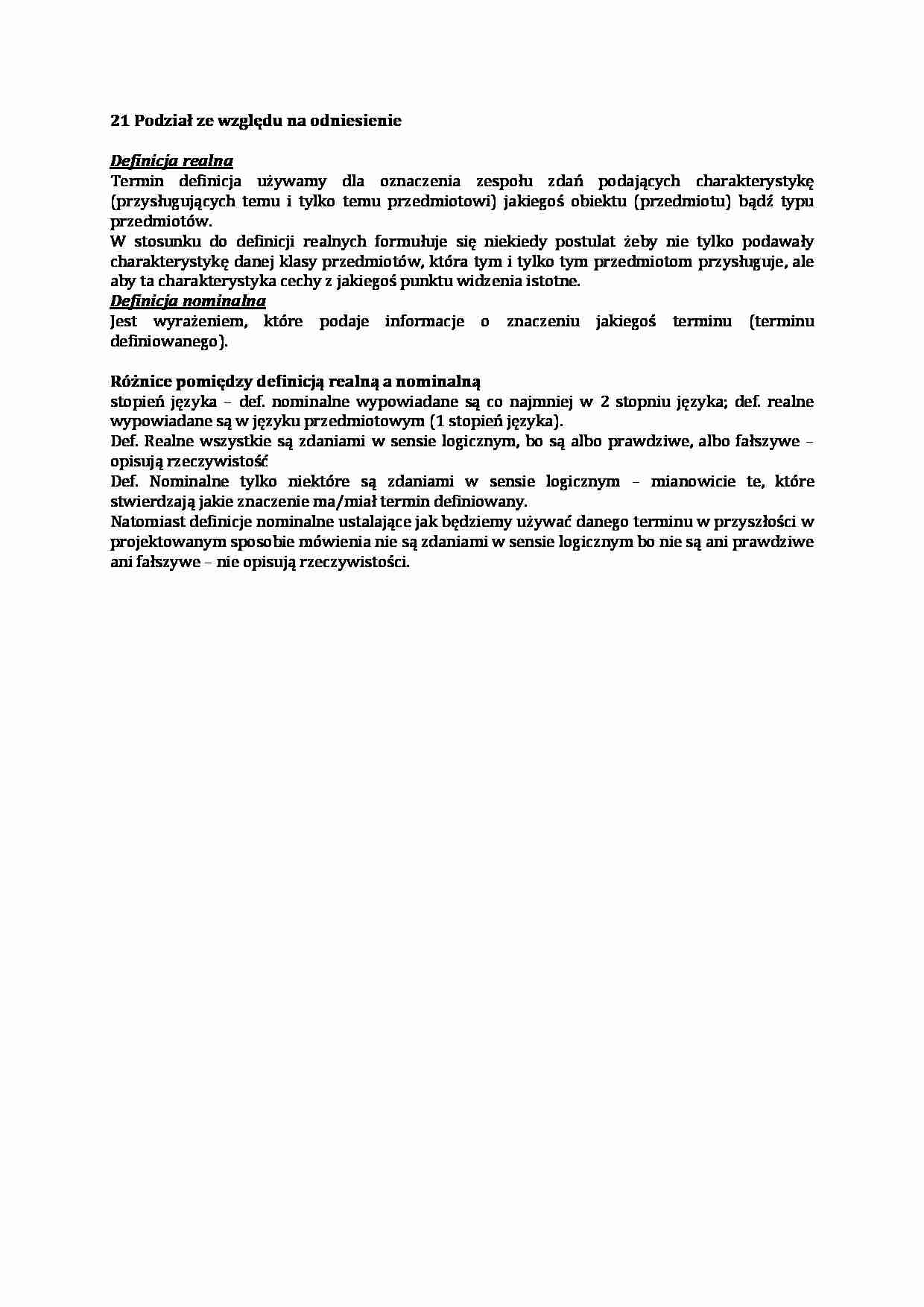 Podział definicji ze względu na odniesienie-opracowanie - strona 1