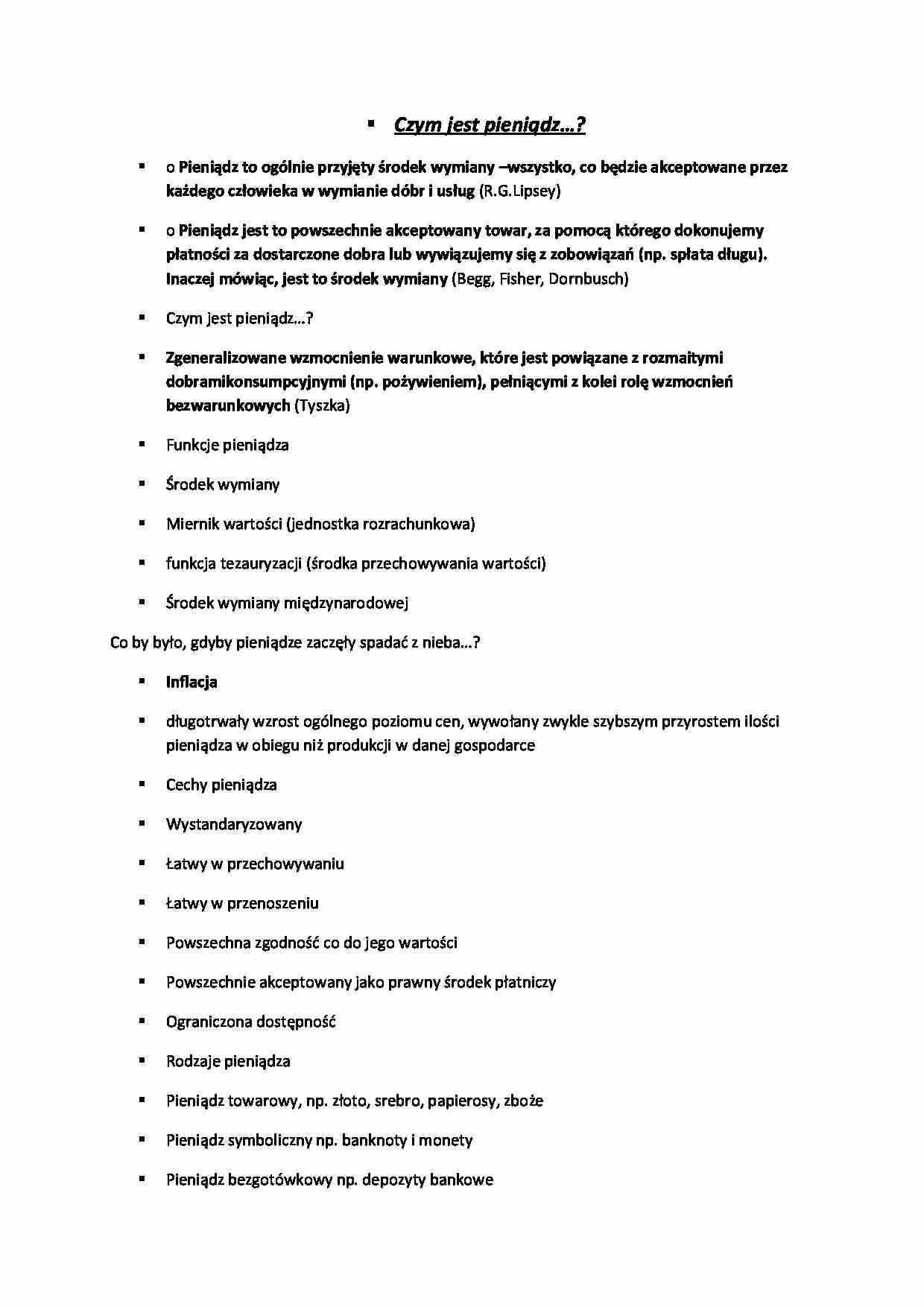 Definicja pieniądza - Inflacja - wykład - strona 1