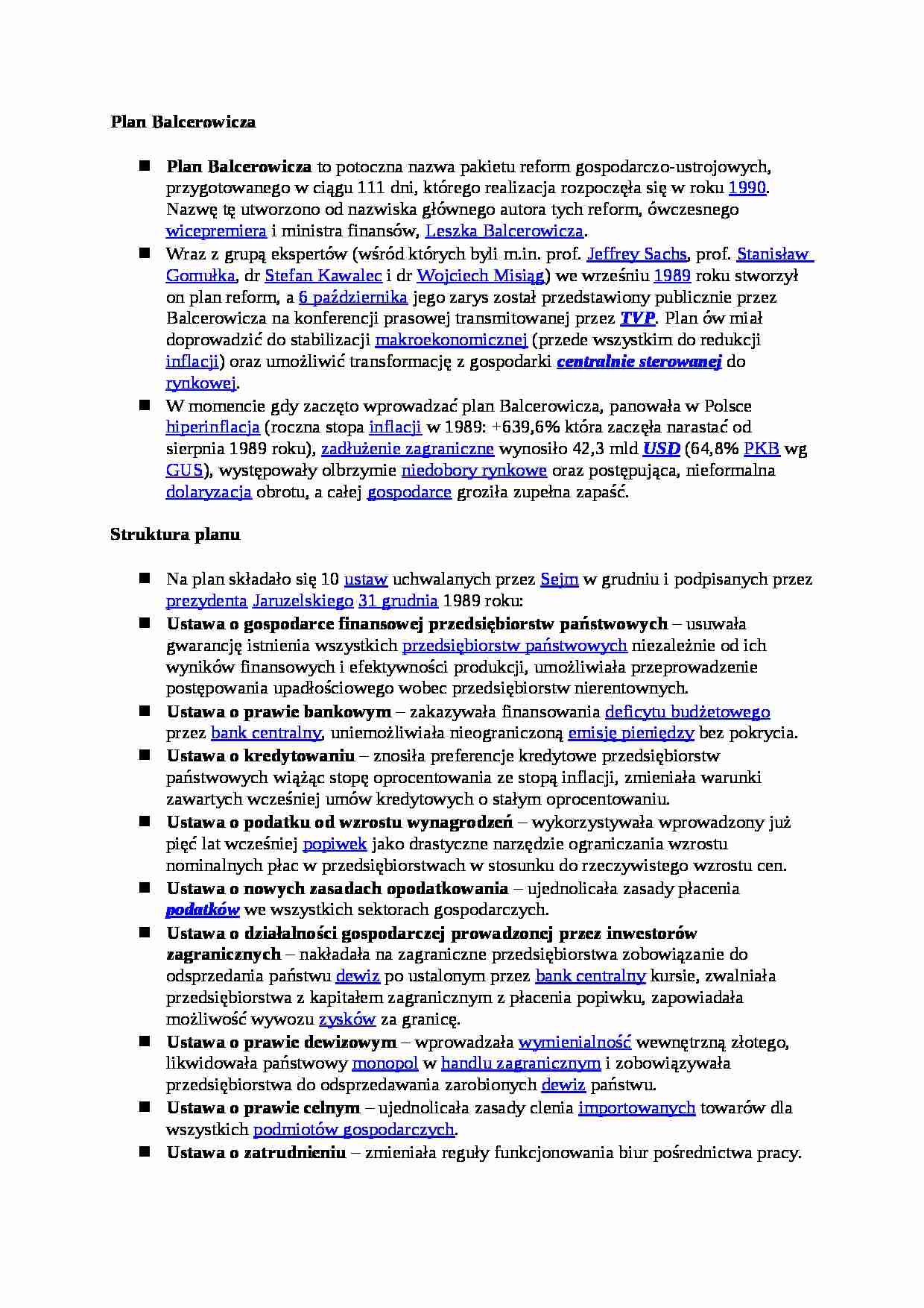 Plan Balcerowicza - opracowanie - strona 1