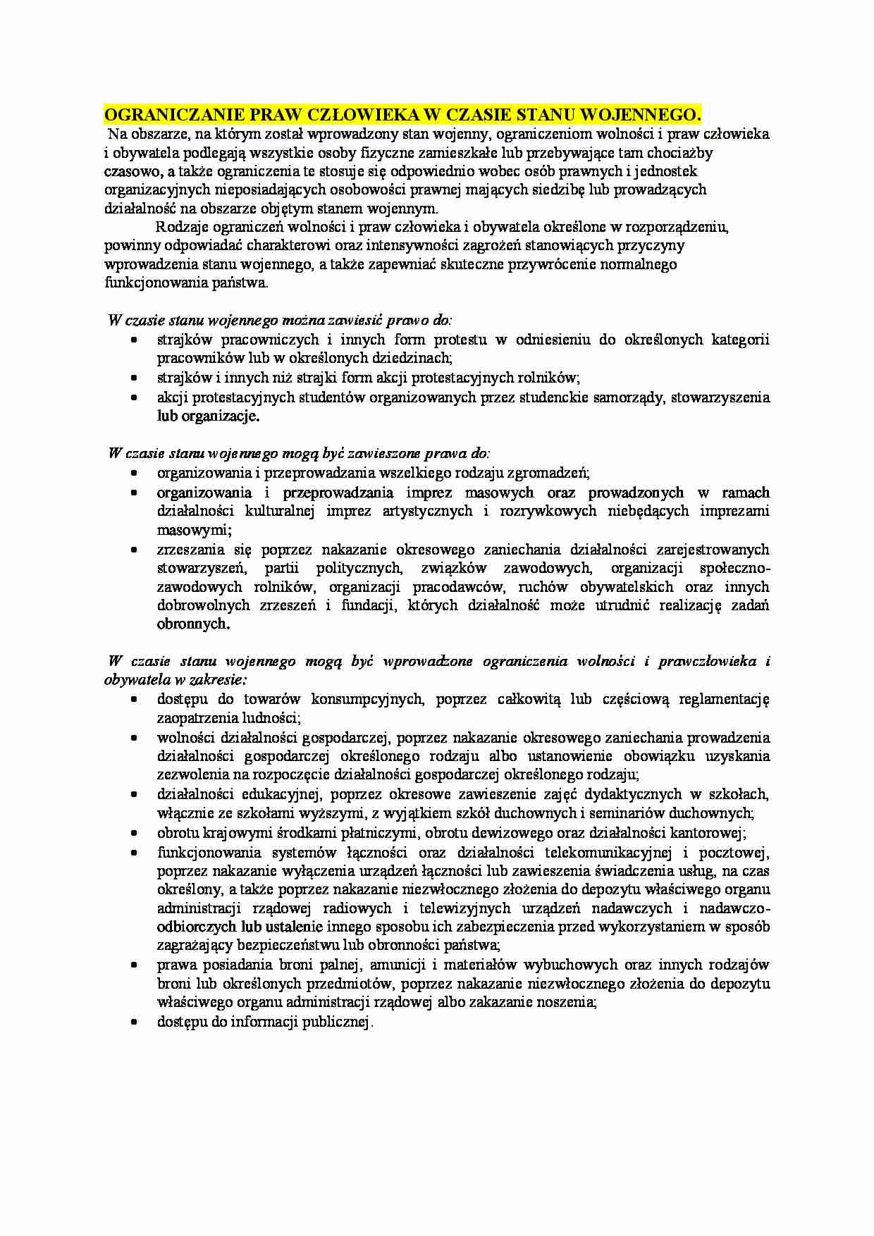 Prawa człowieka w stanie wojennym - omówienie - strona 1