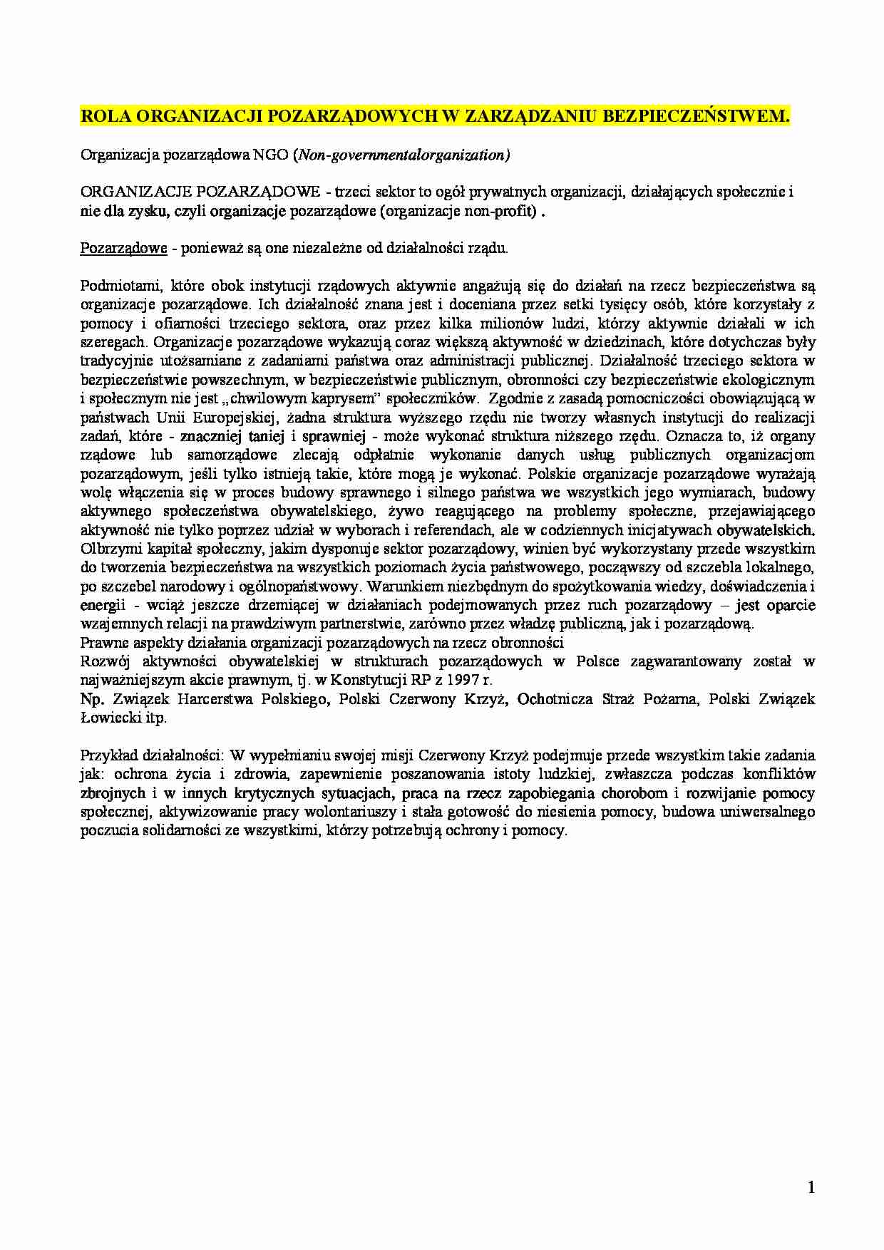 Rola organizacji pozarządowych - omówienie - strona 1