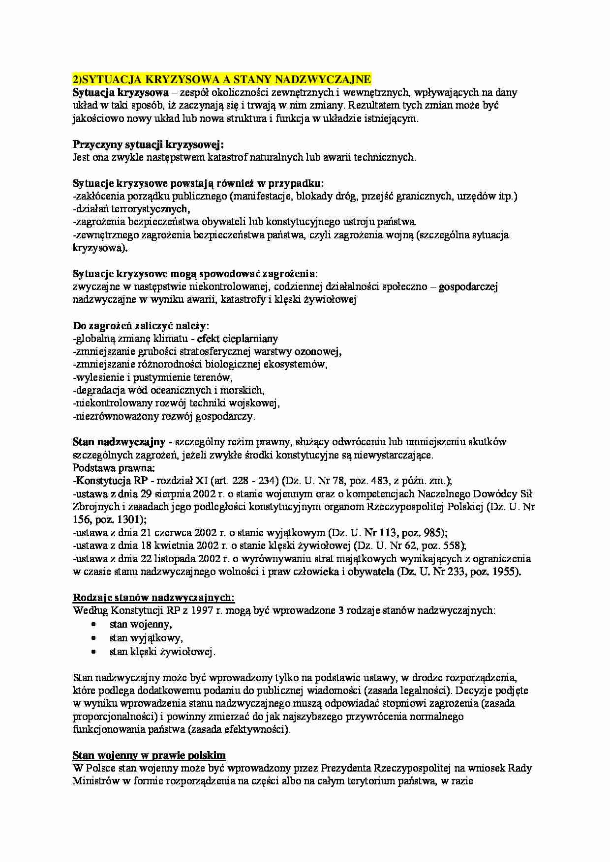 Sytuacja kryzysowa a stany nadzwyczajne - strona 1