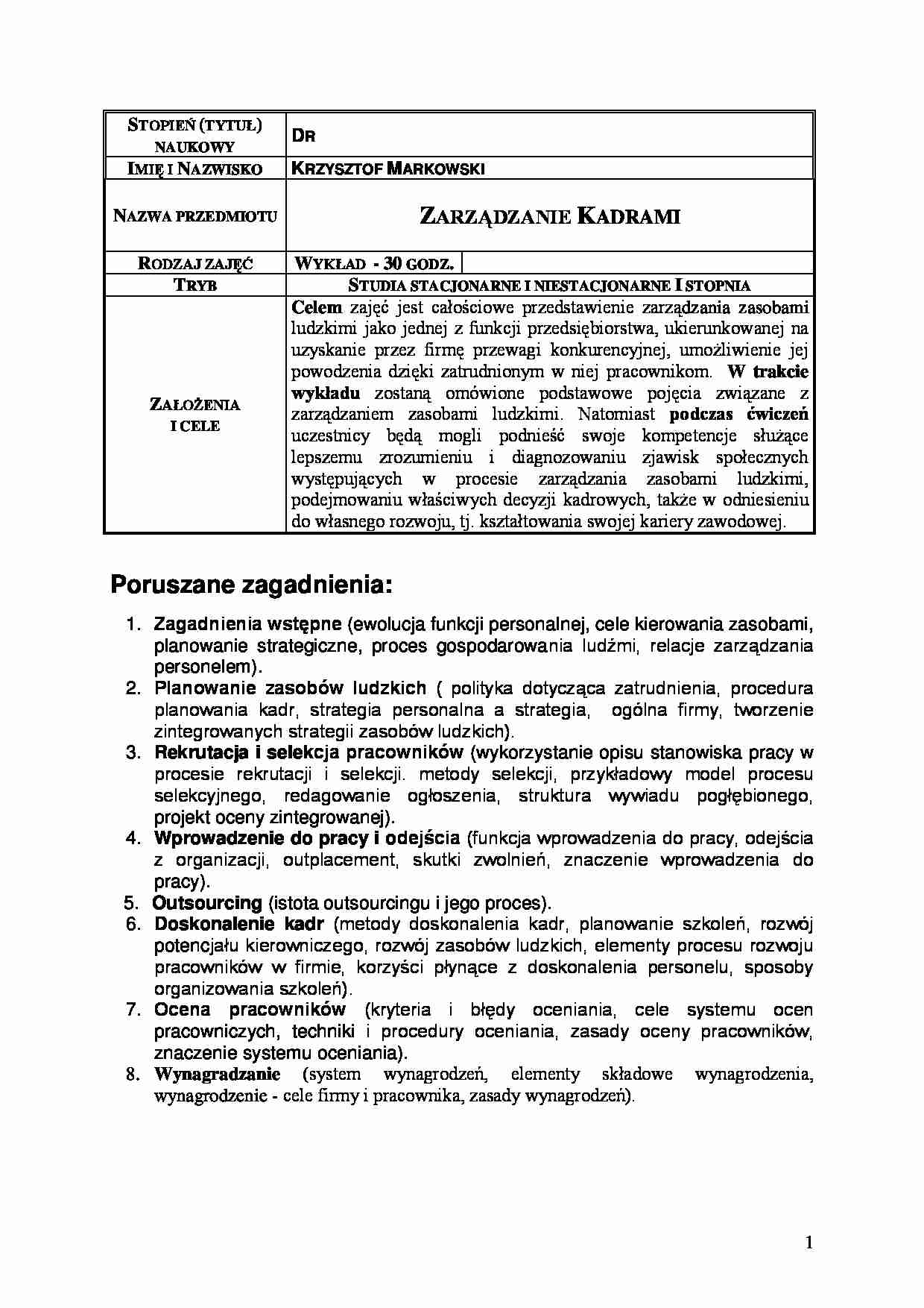 Zarzadzanie kadrami i konspekt - strona 1