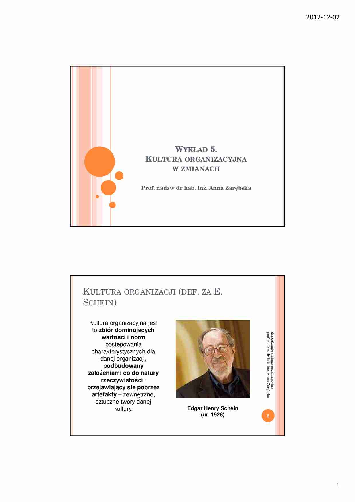 Kultura organizacyjna w zmianach - wykład - strona 1
