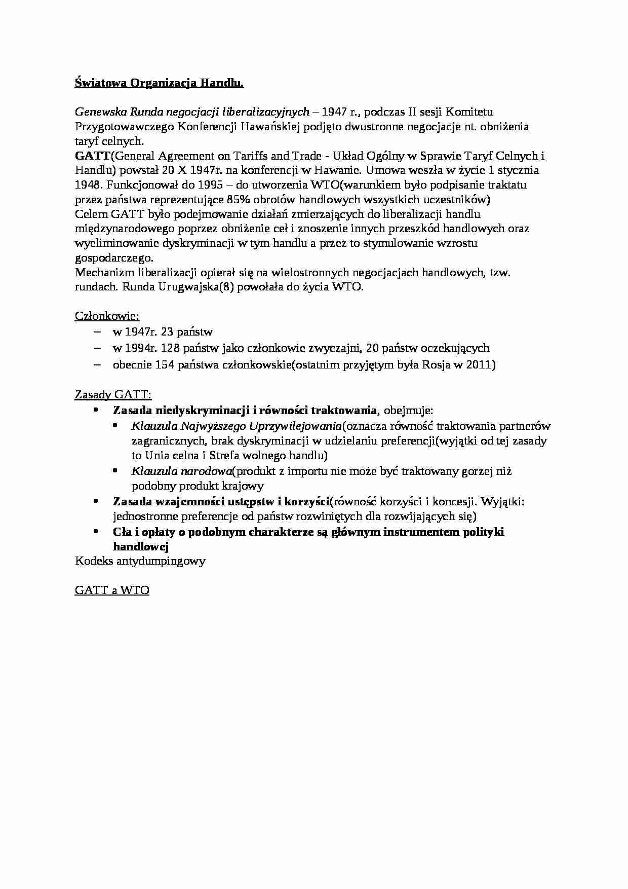 Światowa Organizacja Handlu- opracowanie - strona 1