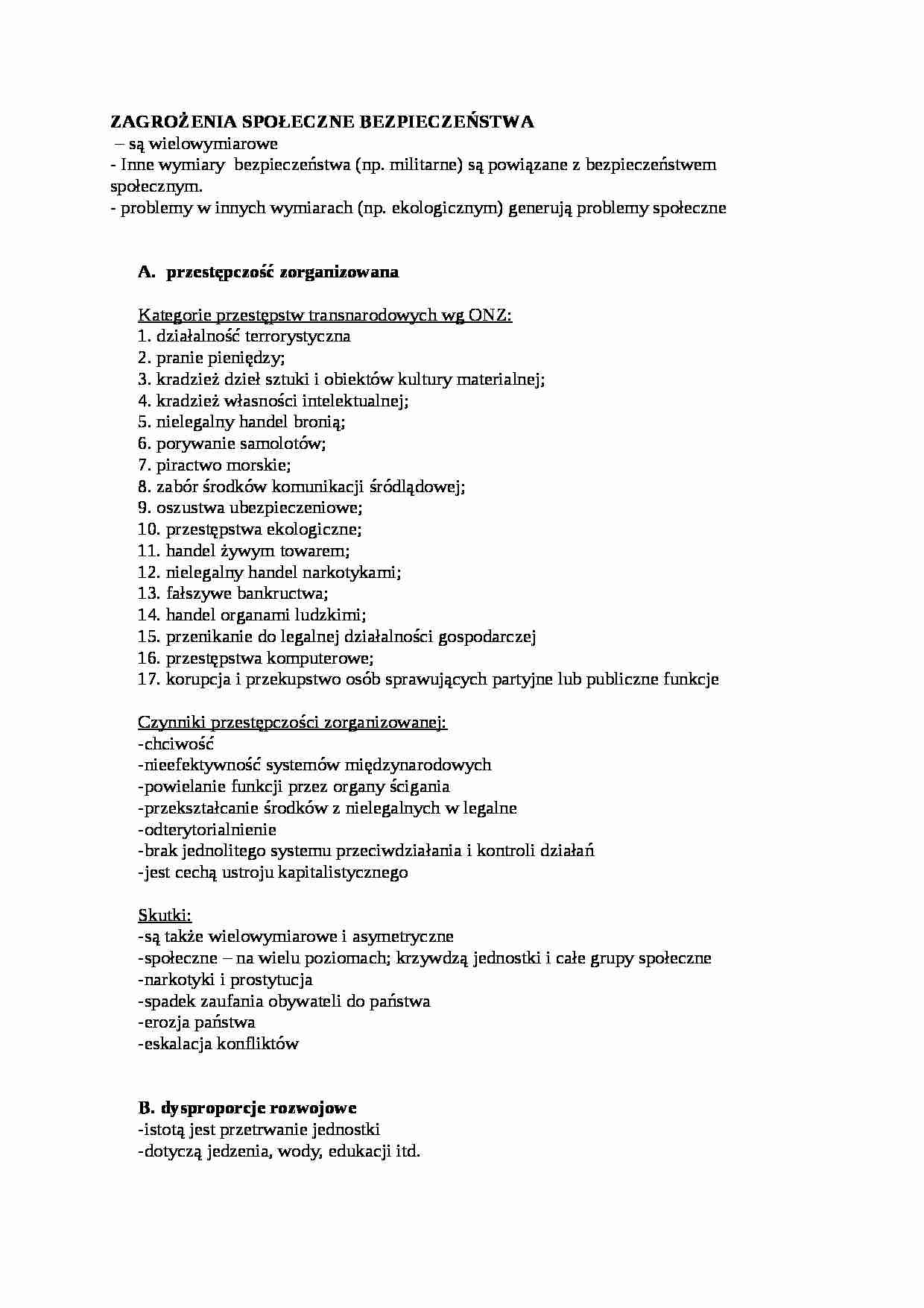 Zagrożenia społeczne bezpieczeństwa- opracowanie - strona 1