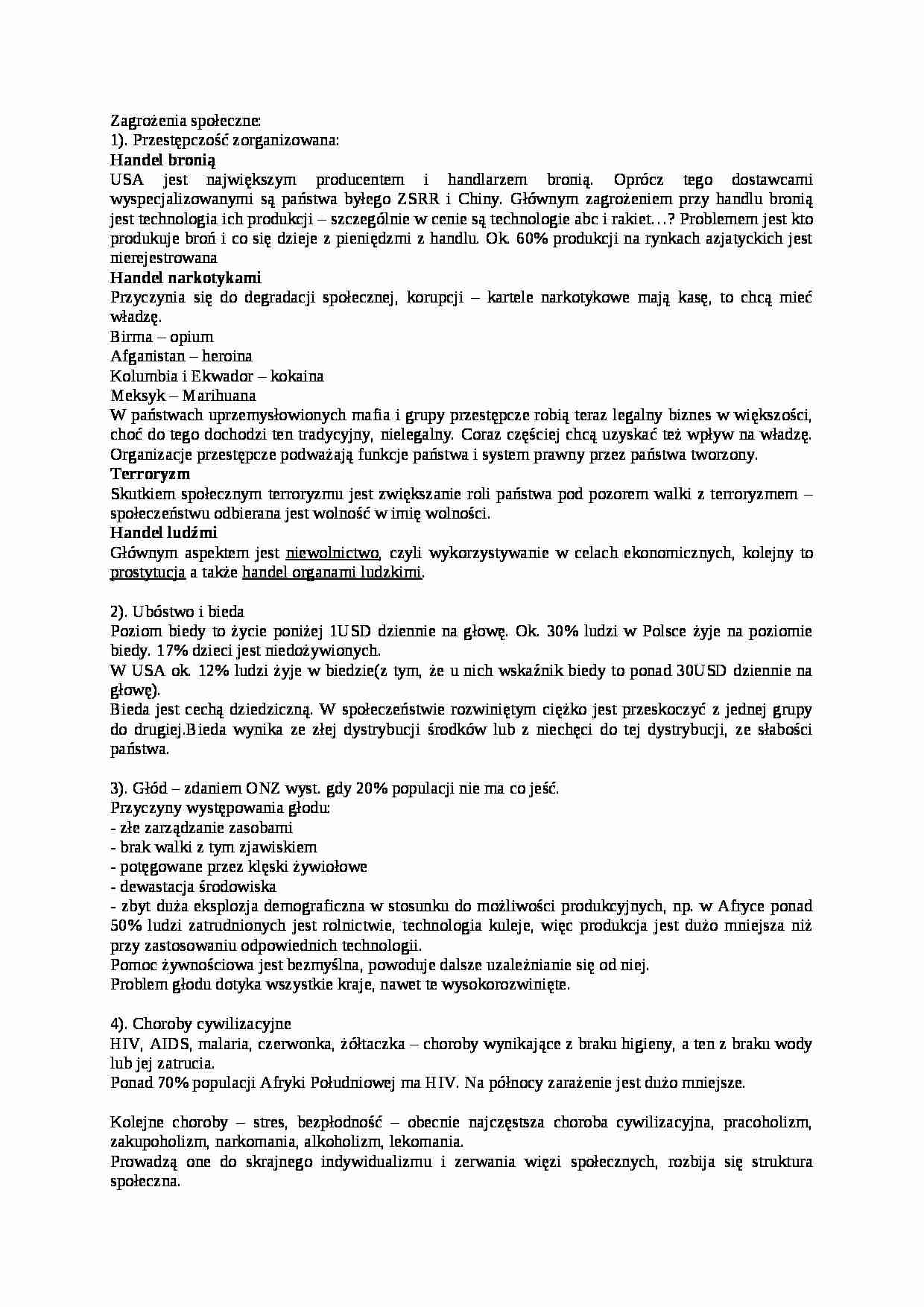Zagrożenia społeczne- opracowanie - strona 1