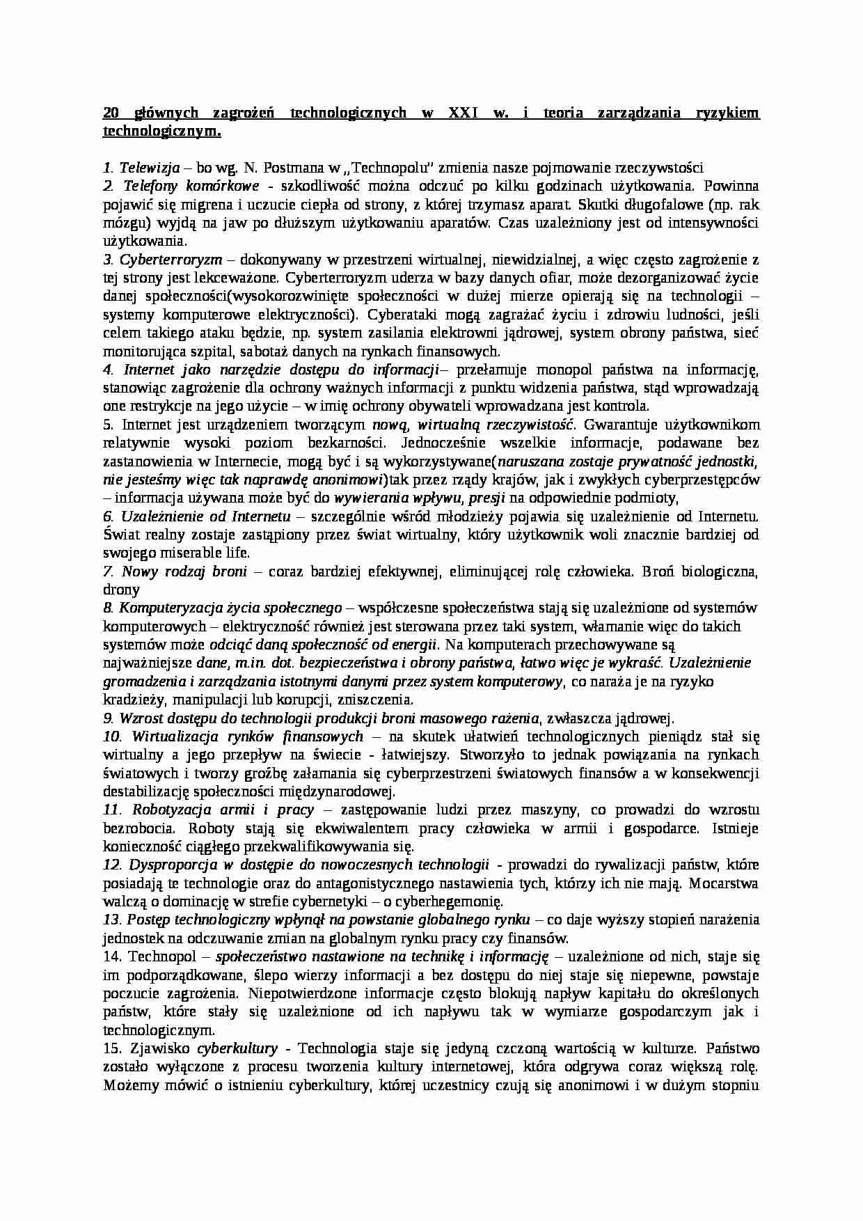 Zagrożenia technologiczne- opracowanie - strona 1