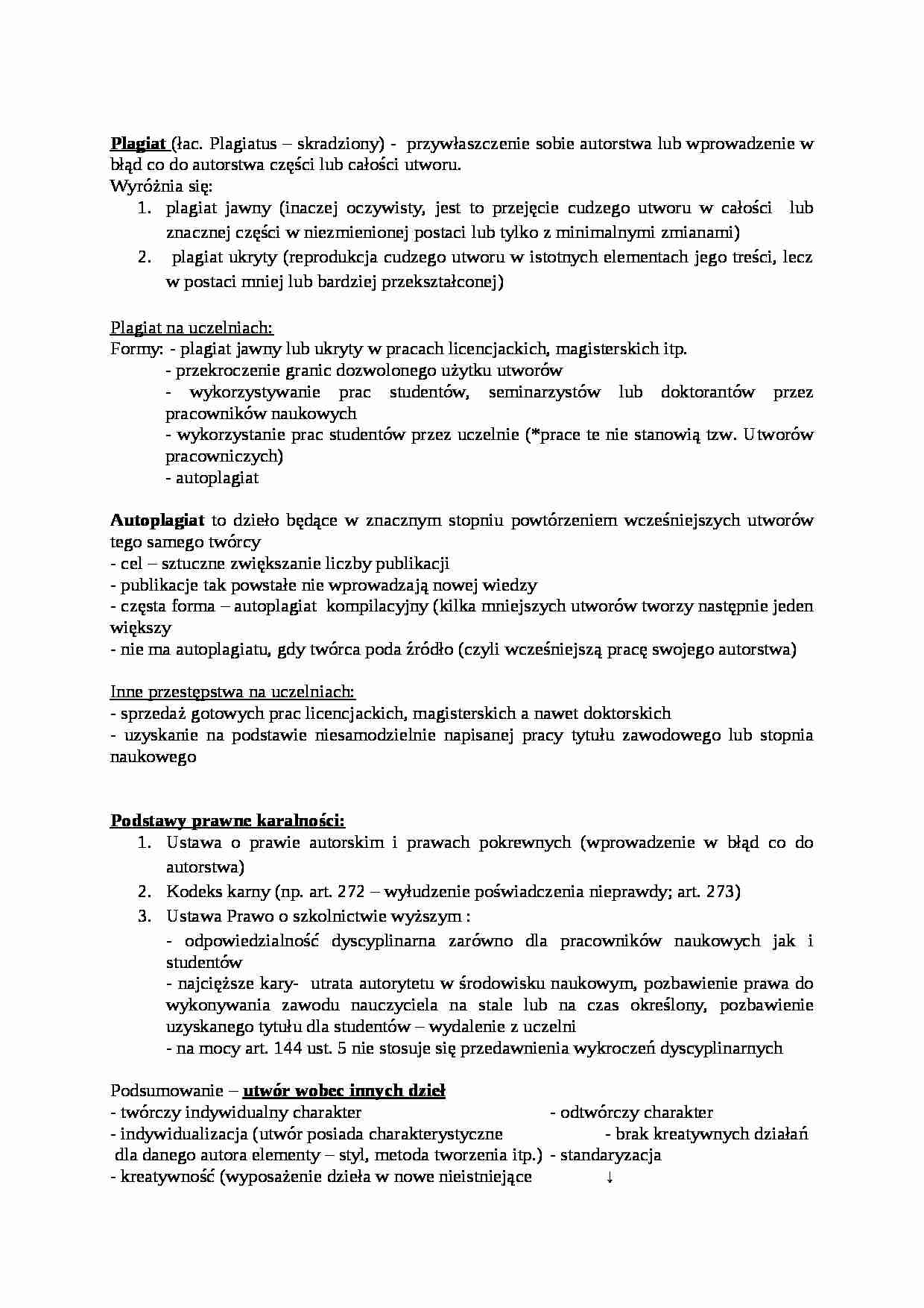 Plagiat- opracowanie  - strona 1