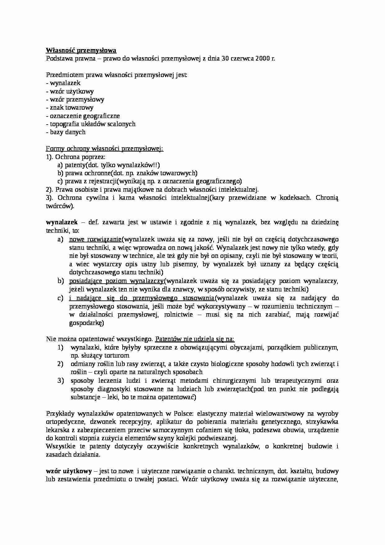 Własność przemysłowa- opracowanie - strona 1