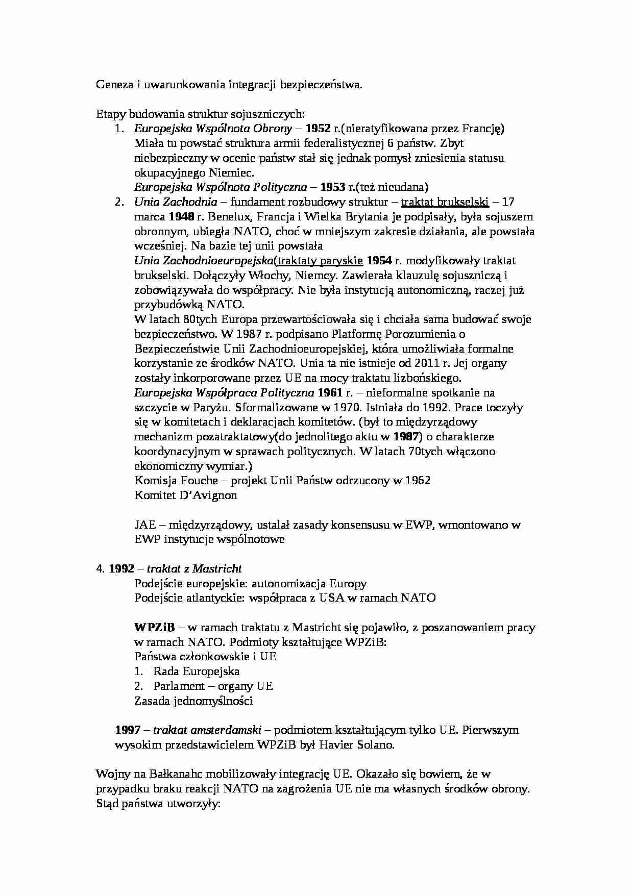 Geneza i uwarunkowania integracji bezpieczeństwa w Europie- opracowanie - strona 1