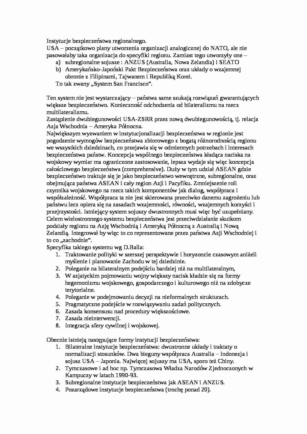 Instytucje bezpieczeństwa regionalnego Azji i Pacyfiku- opracowanie - strona 1