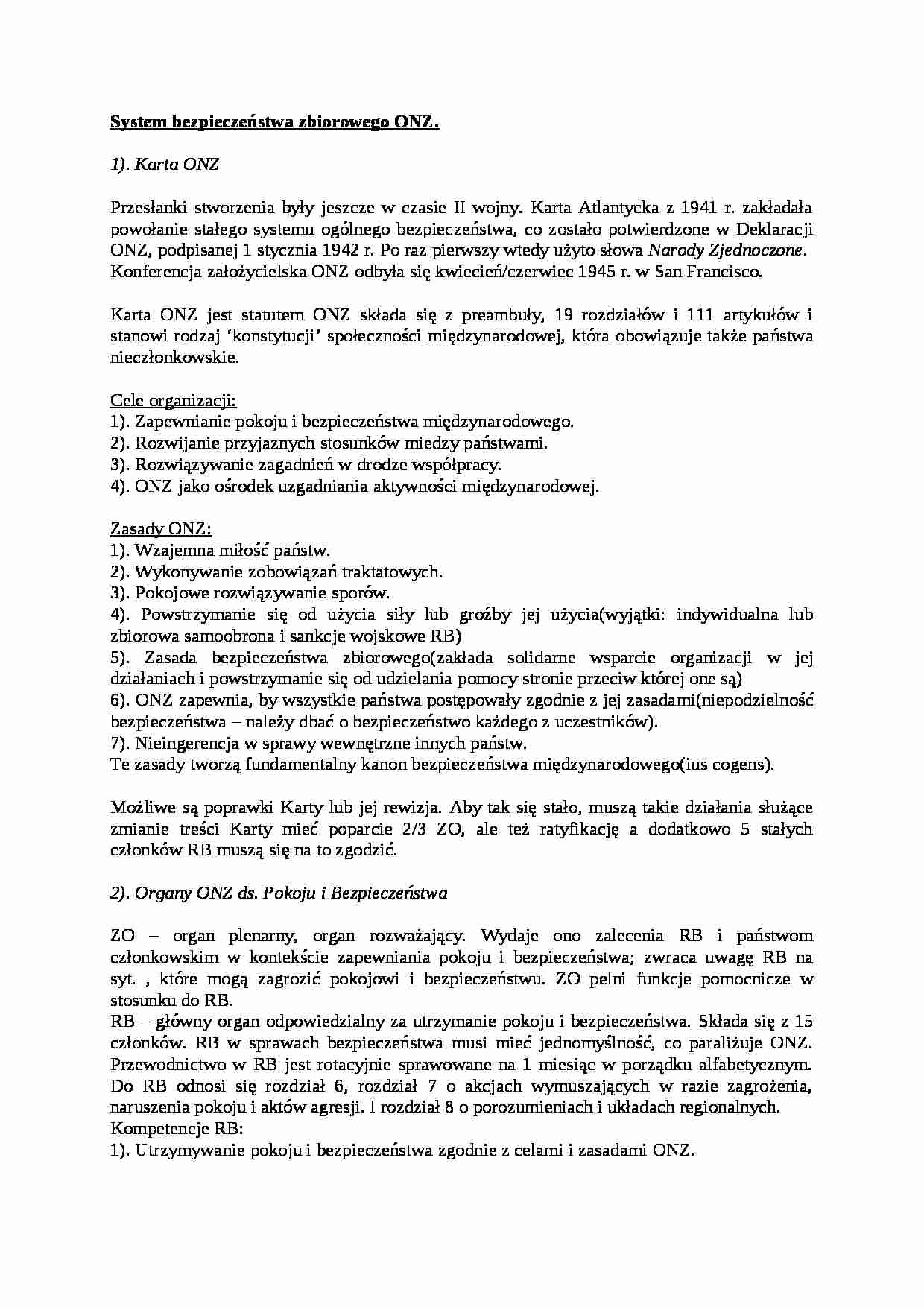 System bezpieczeństwa zbiorowego ONZ- opracowanie - strona 1