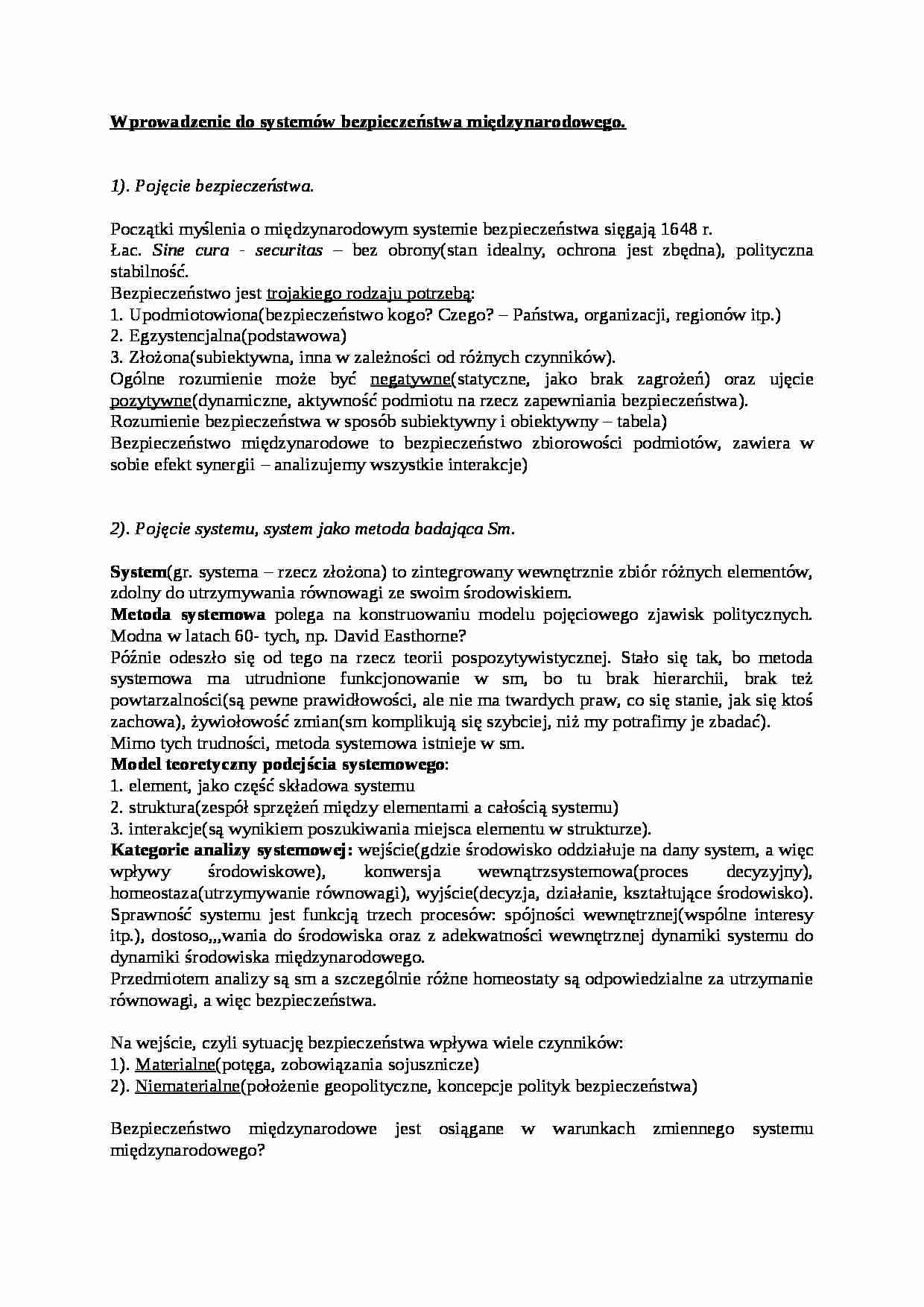 Wprowadzenie do systemów bezpieczeństwa międzynarodowego- opracowanie - strona 1