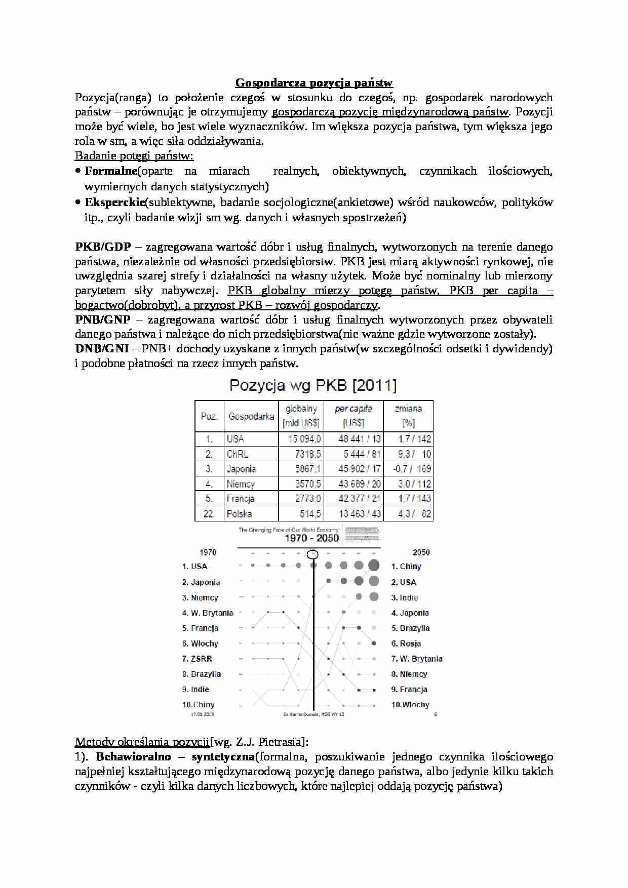 Gospodarcza pozycja państw- opracowanie - strona 1