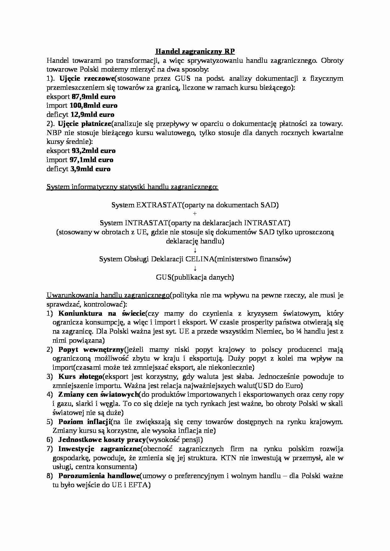 Handel zagraniczny RP- opracowanie - strona 1